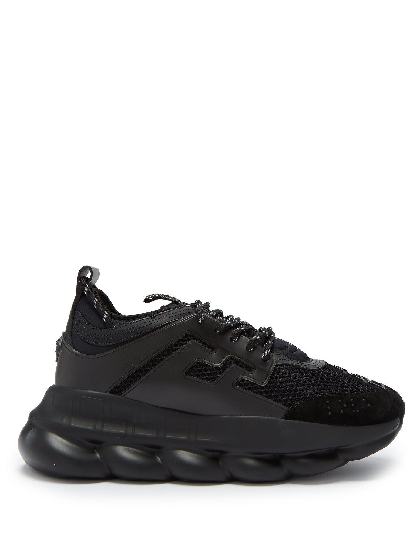Versace Chain Reaction Mesh And Suede Trainers in Black for Men - Save ...