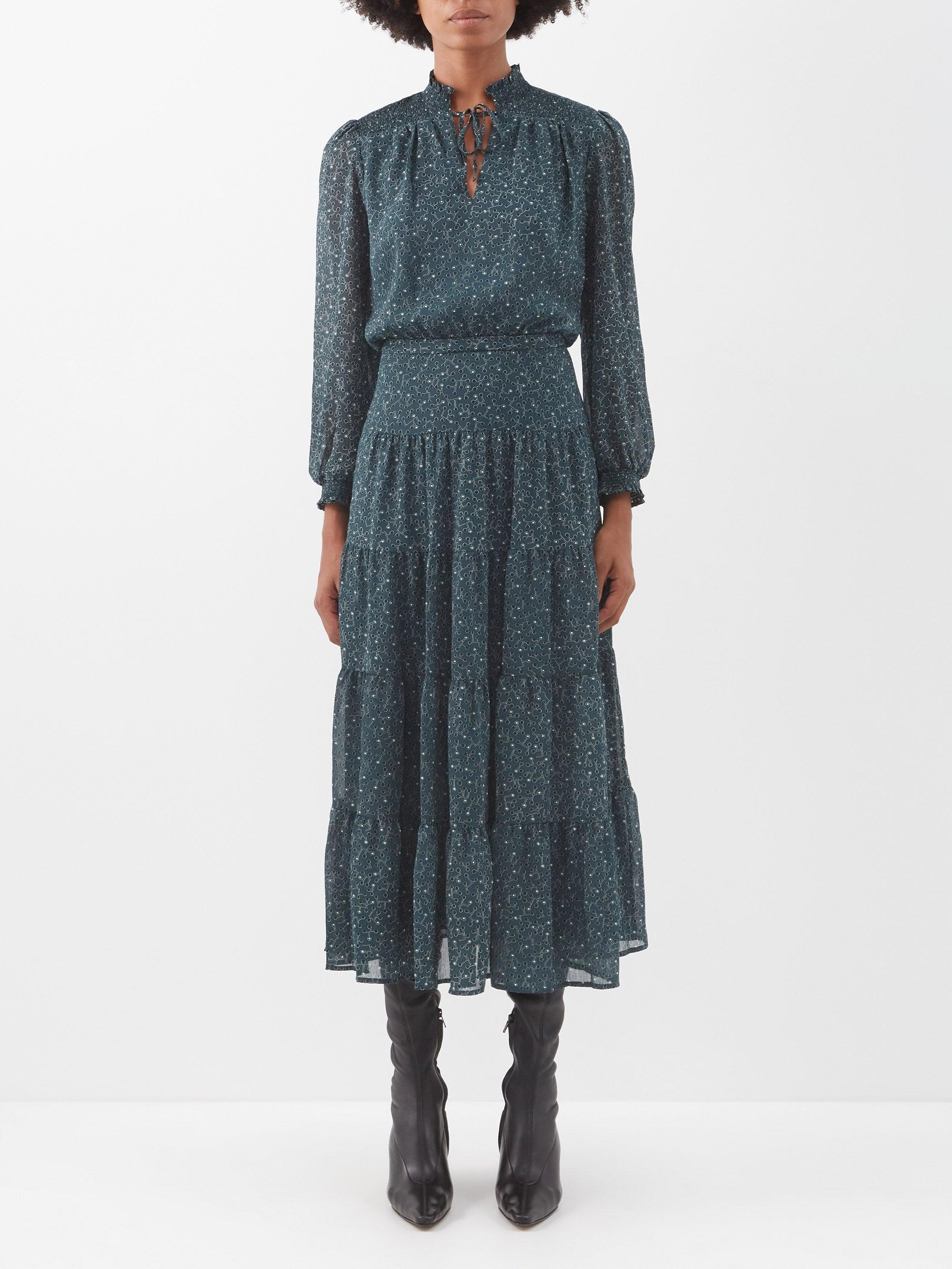 Cefinn The Zoe Molecular-print Georgette Midi Dress in Blue | Lyst