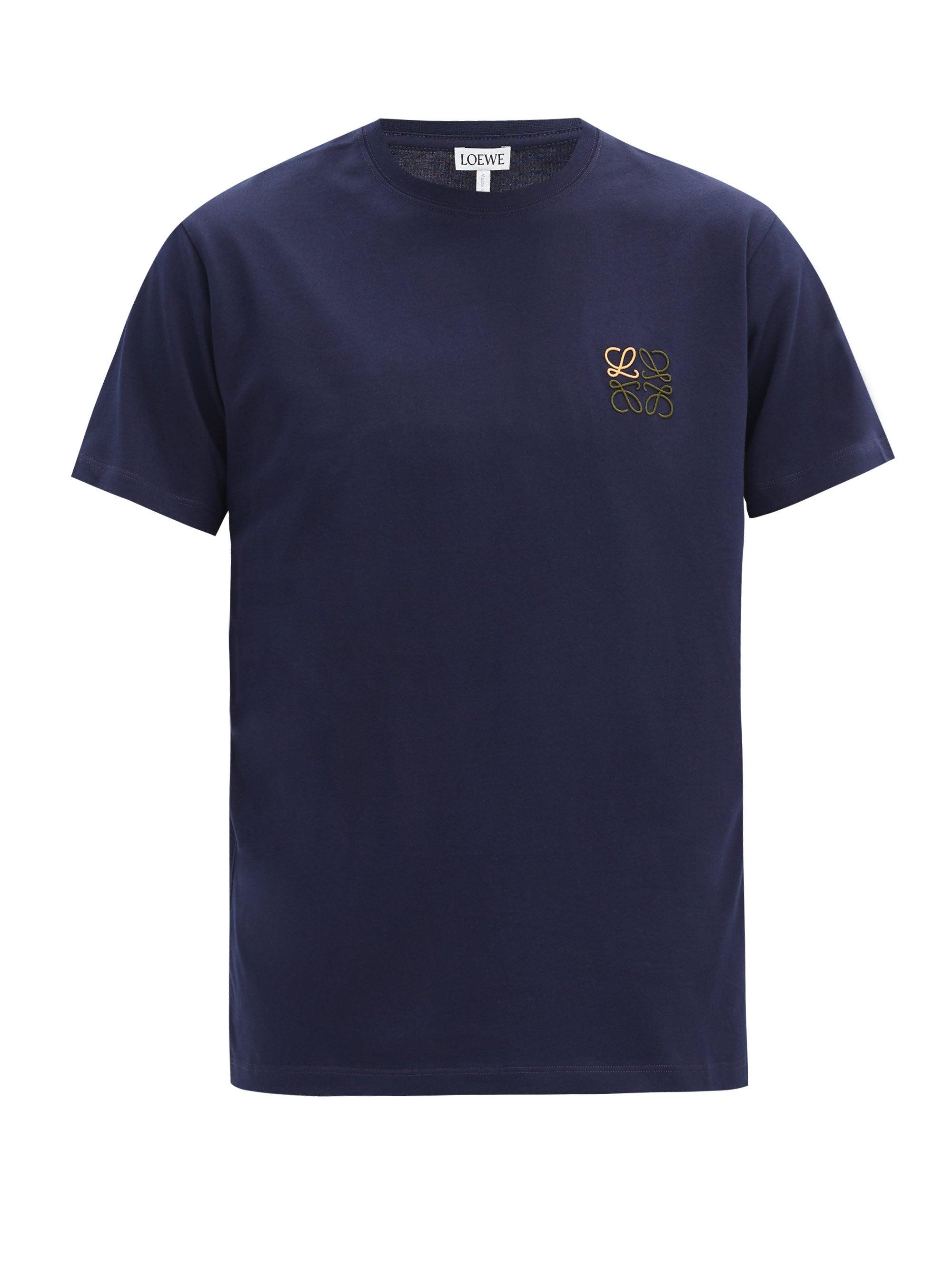 Loewe Anagram-embroidered Cotton T-shirt in Navy (Blue) for Men - Lyst