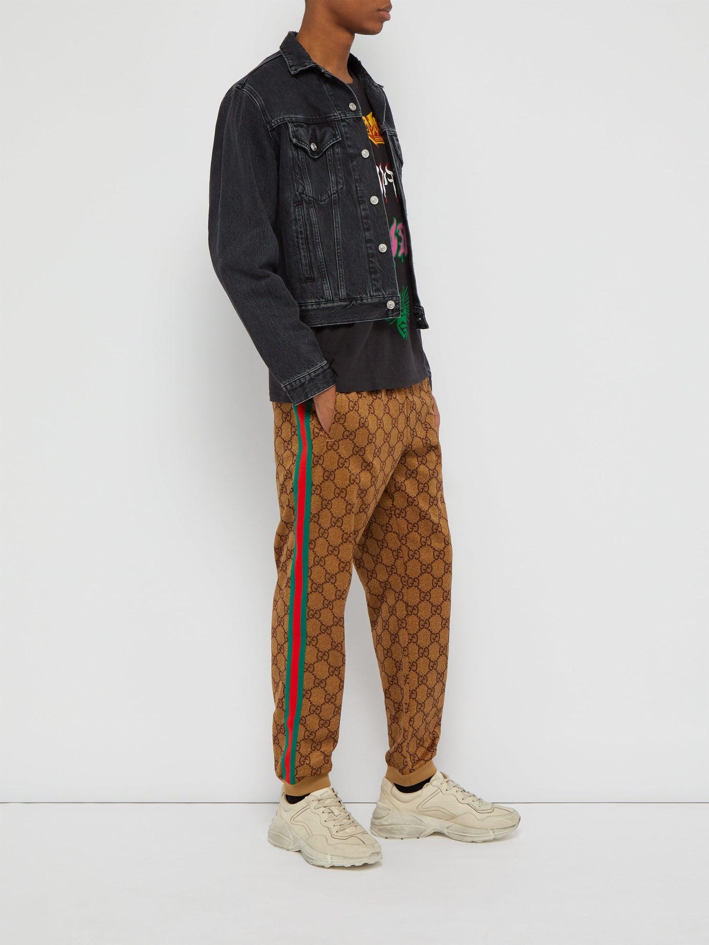 Gucci Gg Supreme Web-stripe Track Pants in Camel (Brown) for Men - Lyst