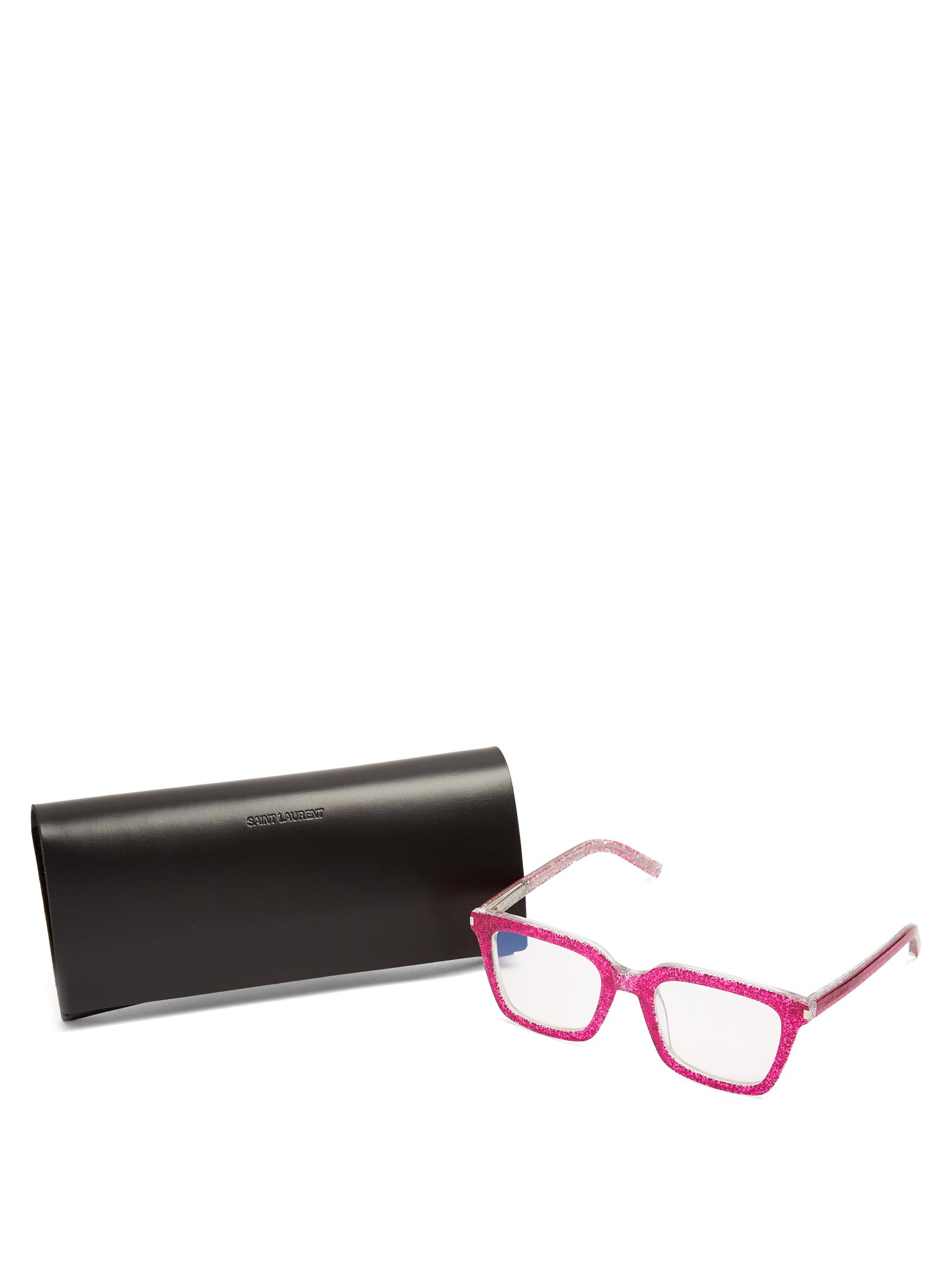 Saint Laurent Rectangle-frame Glitter Sunglasses in Pink - Lyst