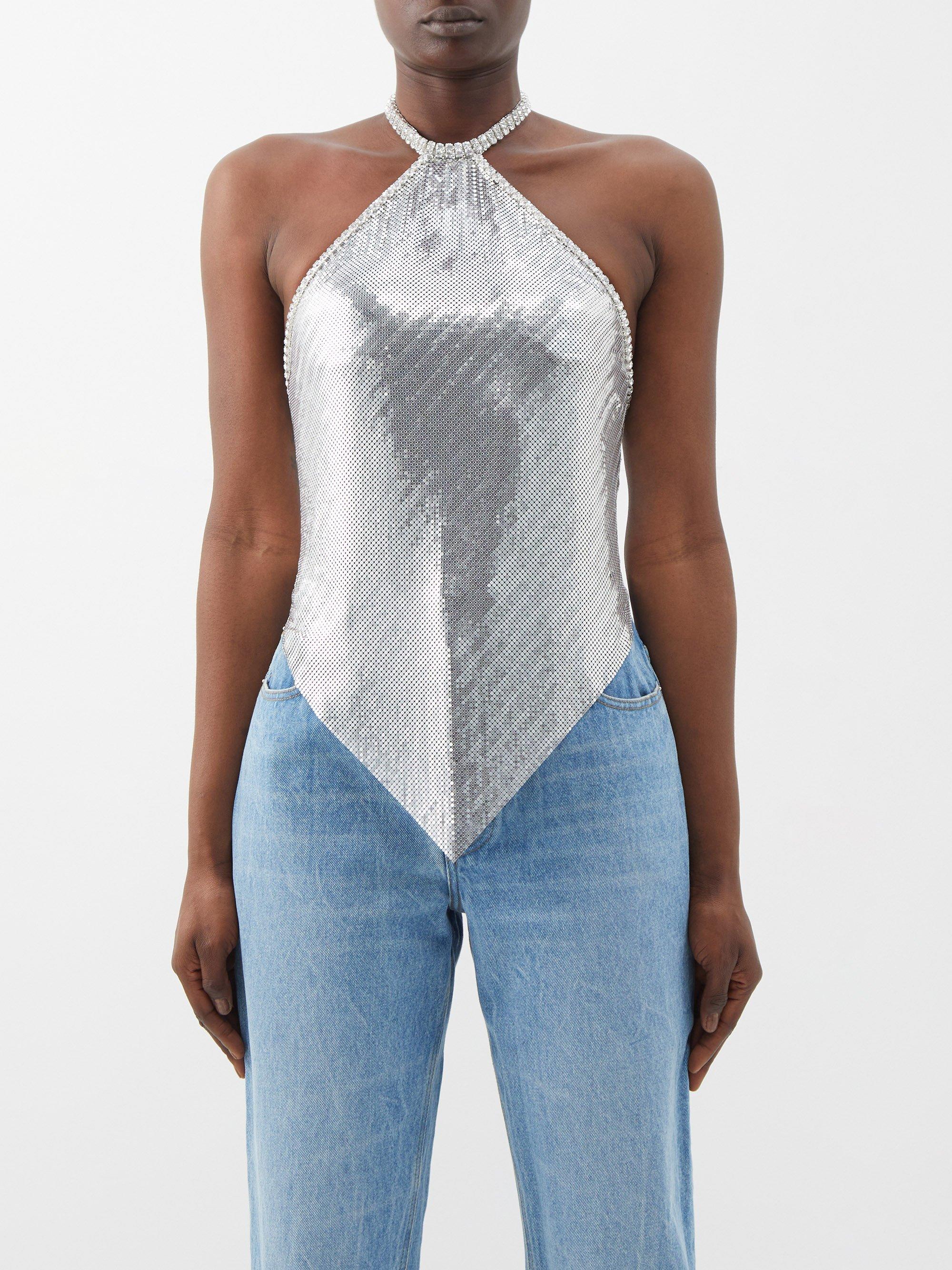 Paco Rabanne Backless Chainmail Halterneck Top in Blue Lyst