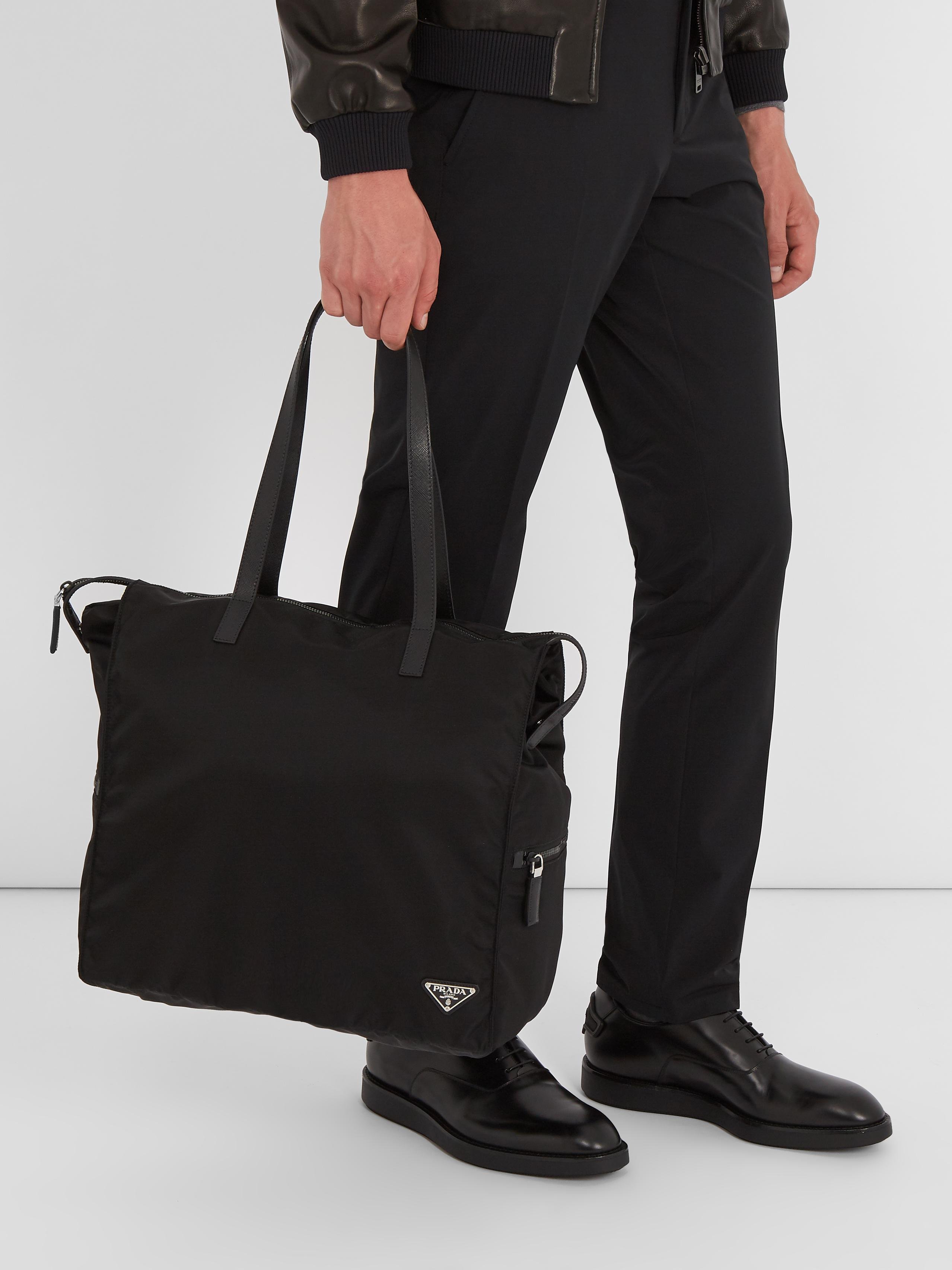 Prada Synthetic Leather-trimmed Nylon Tote in Black for Men | Lyst