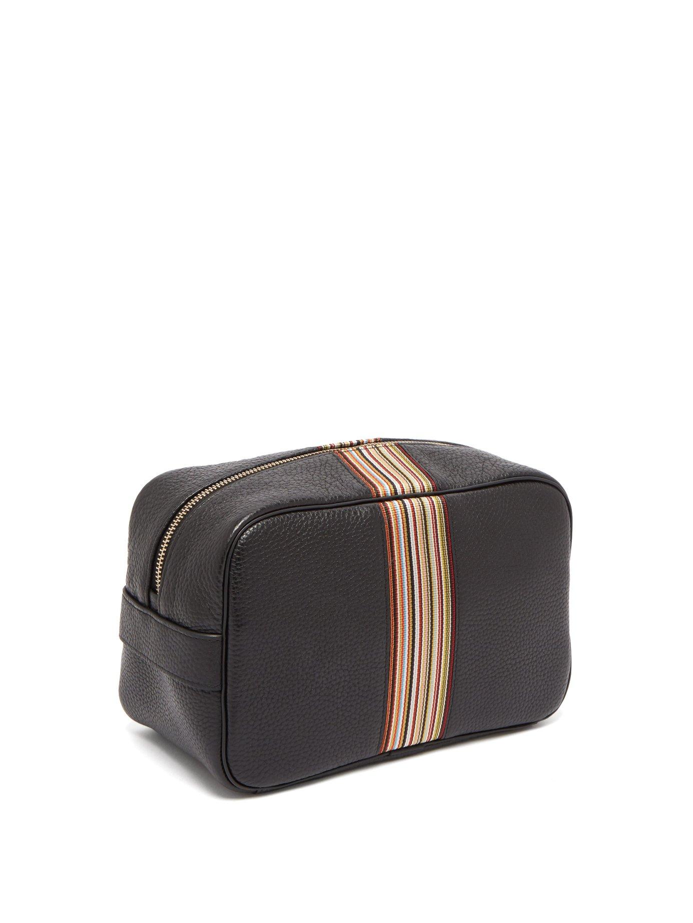 Paul Smith Signature Stripe Grained Leather Wash Bag in Black for Men