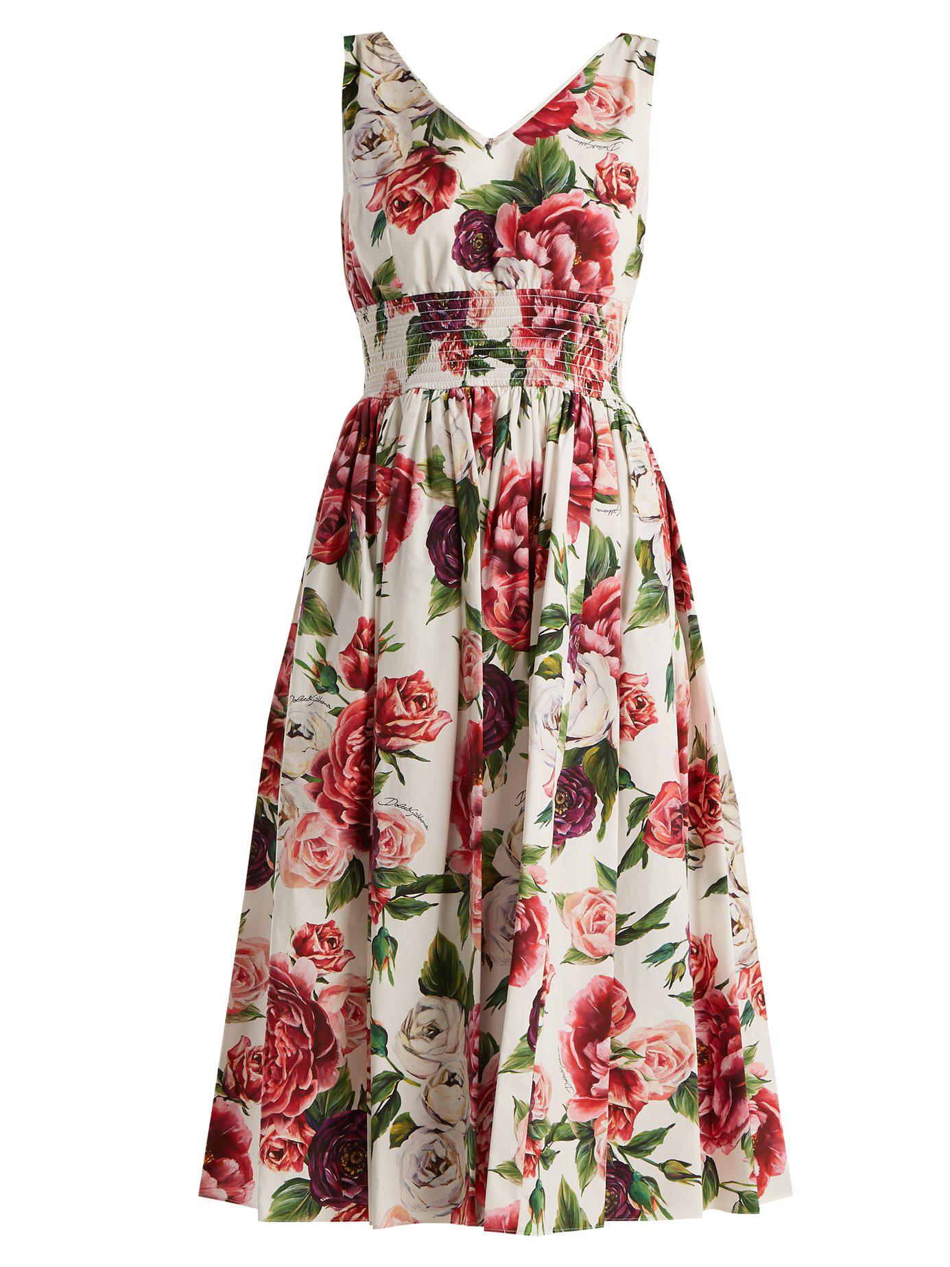 Kloster offentliggøre Hollow Dolce & Gabbana Rose And Peony-print Cotton Poplin Dress | Lyst