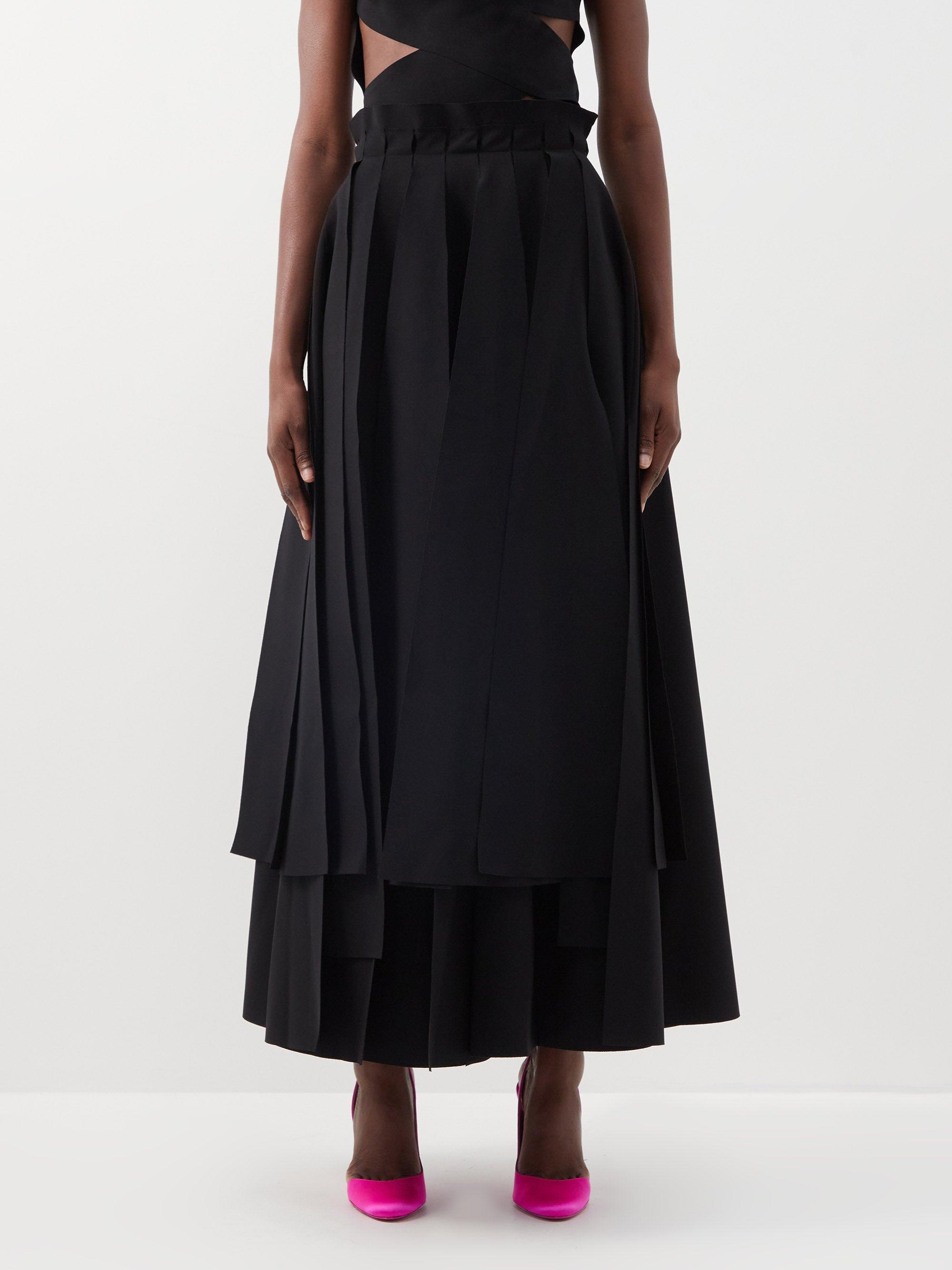 A.W.A.K.E. MODE Knife-pleated Tiered Crepe Maxi Skirt in Black | Lyst
