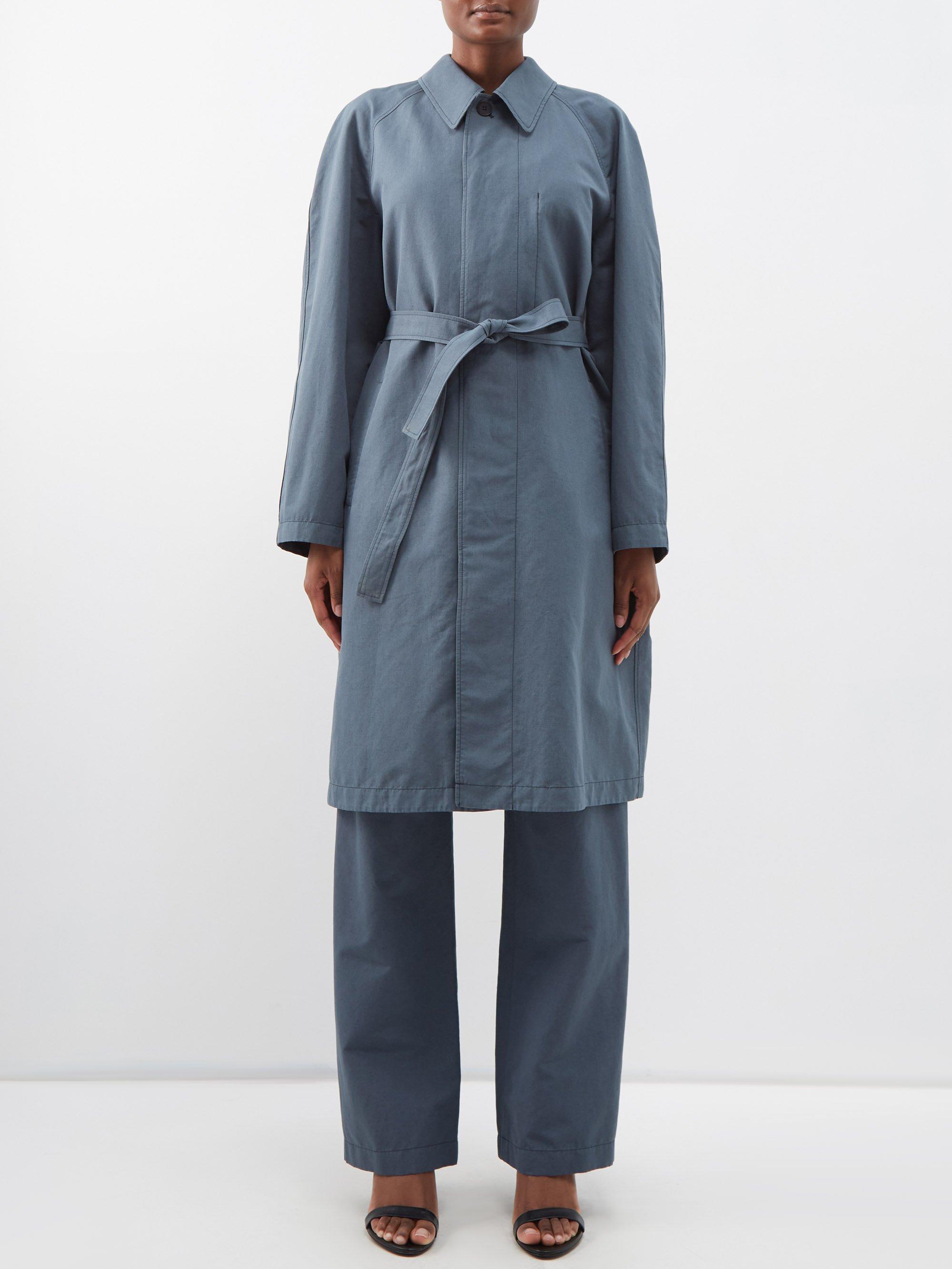 Lemaire Belted Linen-blend Coat in Blue | Lyst Canada