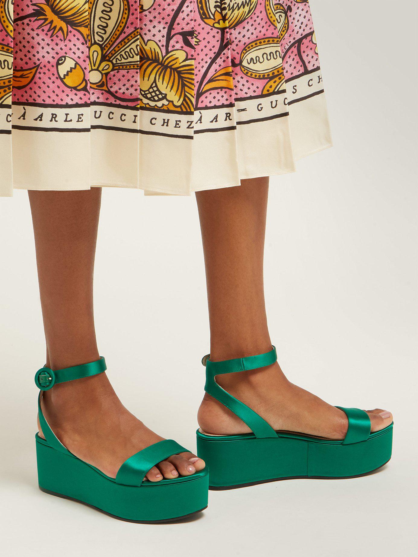 Prada Platform Satin Sandals in Green - Lyst