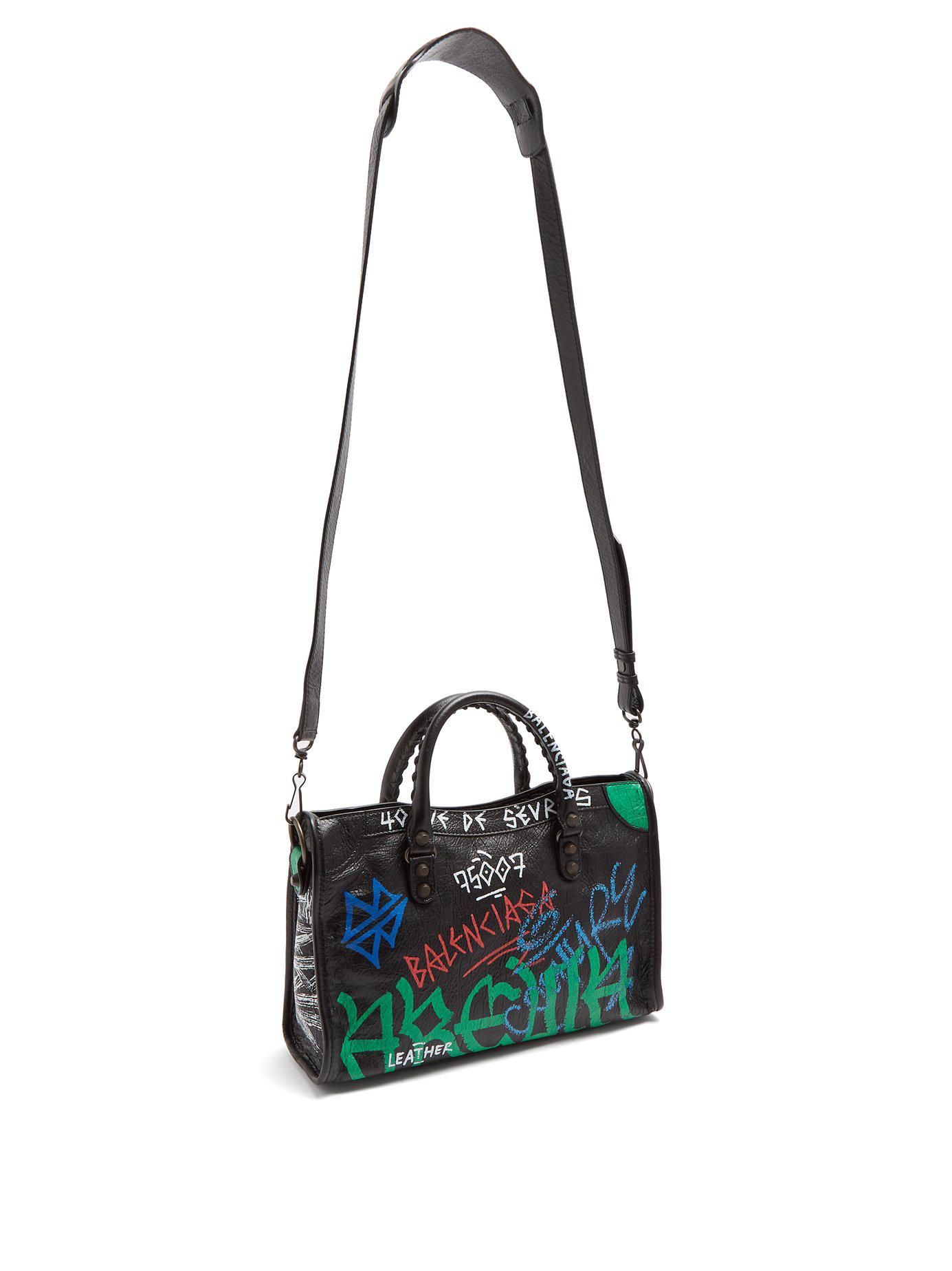 Balenciaga Leather Classic City S Bag Graffiti in Black Green (Black) - Lyst