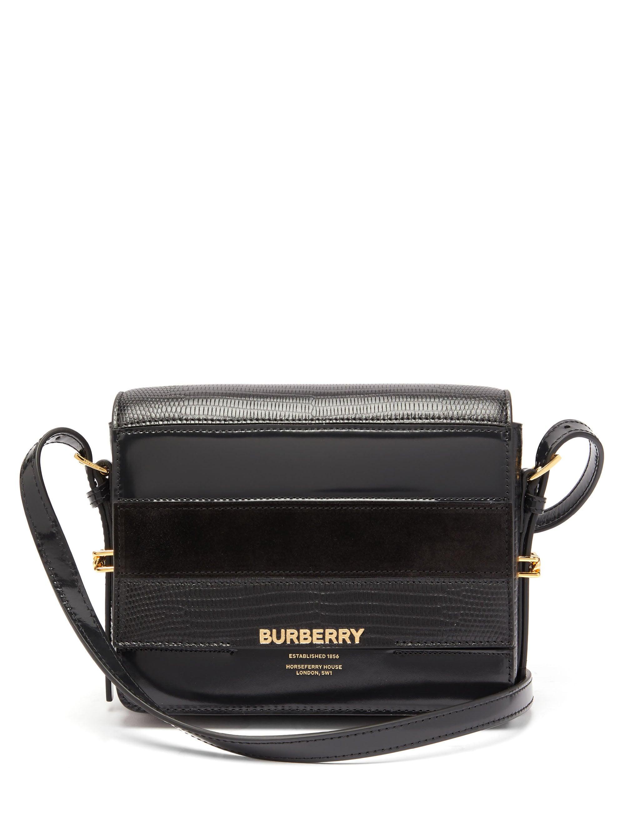 Burberry Grace Small Leather And Suede Shoulder Bag in Black | Lyst