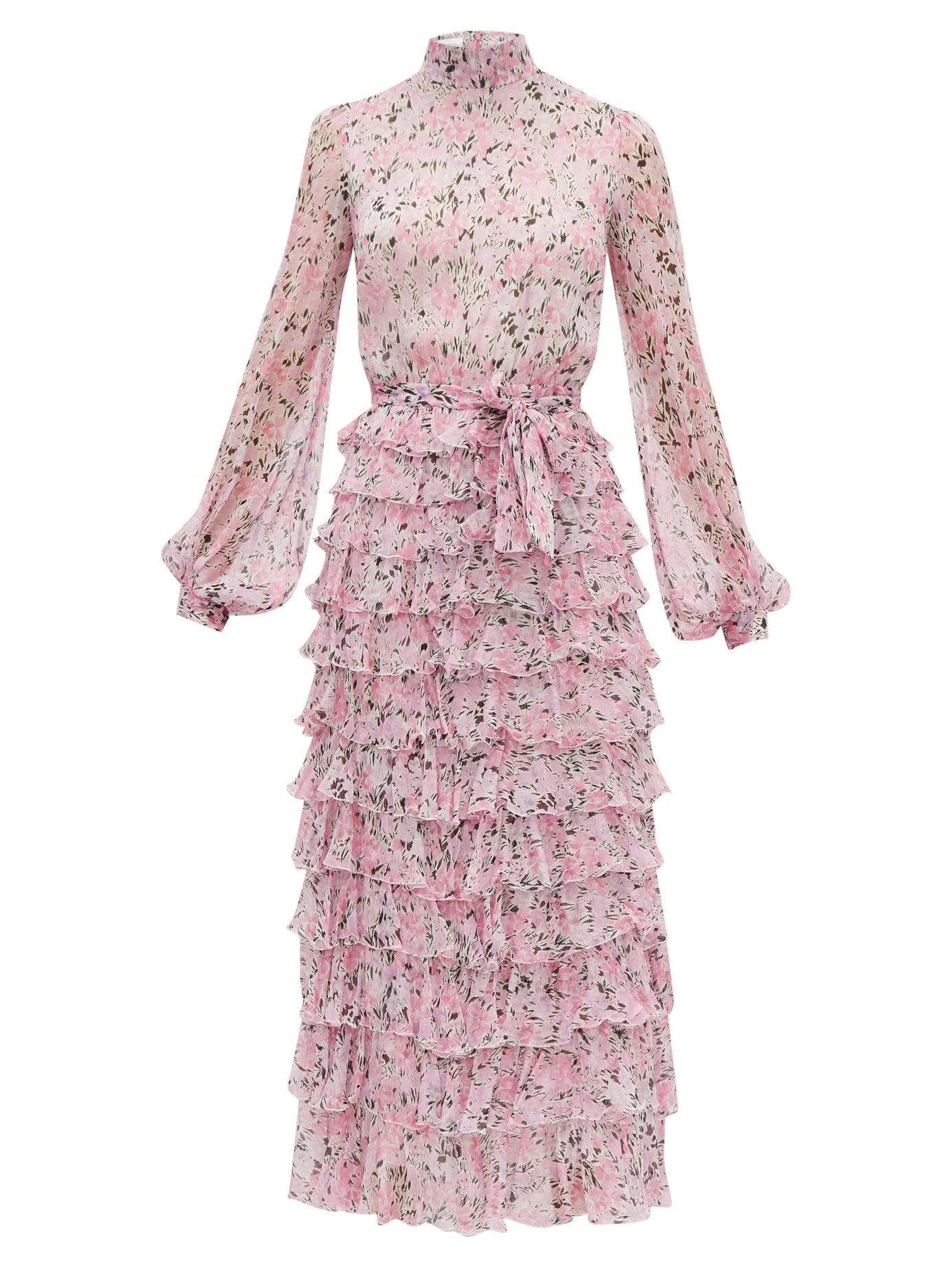 Giambattista Valli Tiered Floral-print Silk-georgette Dress in Pink - Lyst