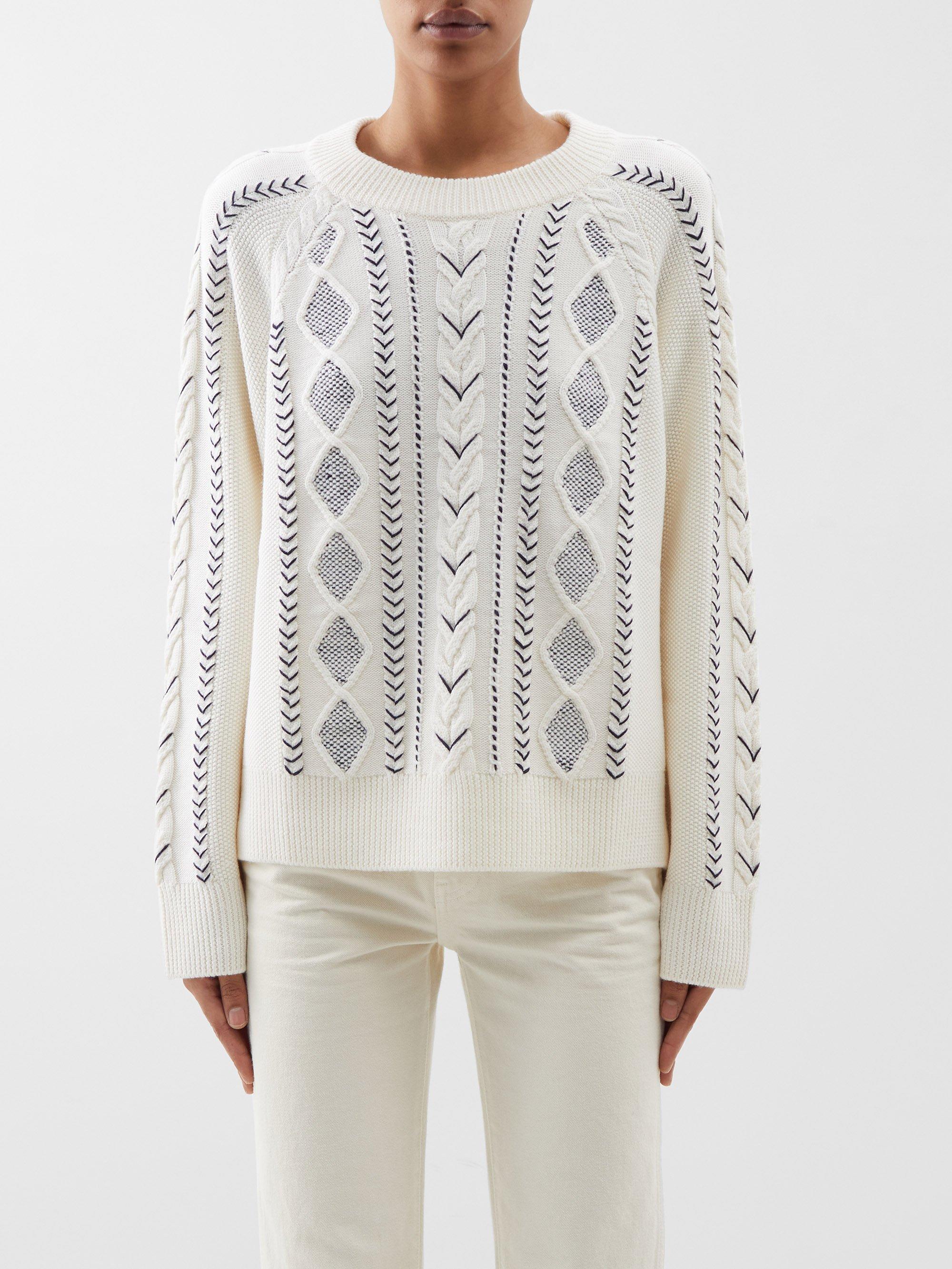 La Ligne Jeanluc Cableknit Merino Sweater in White Lyst