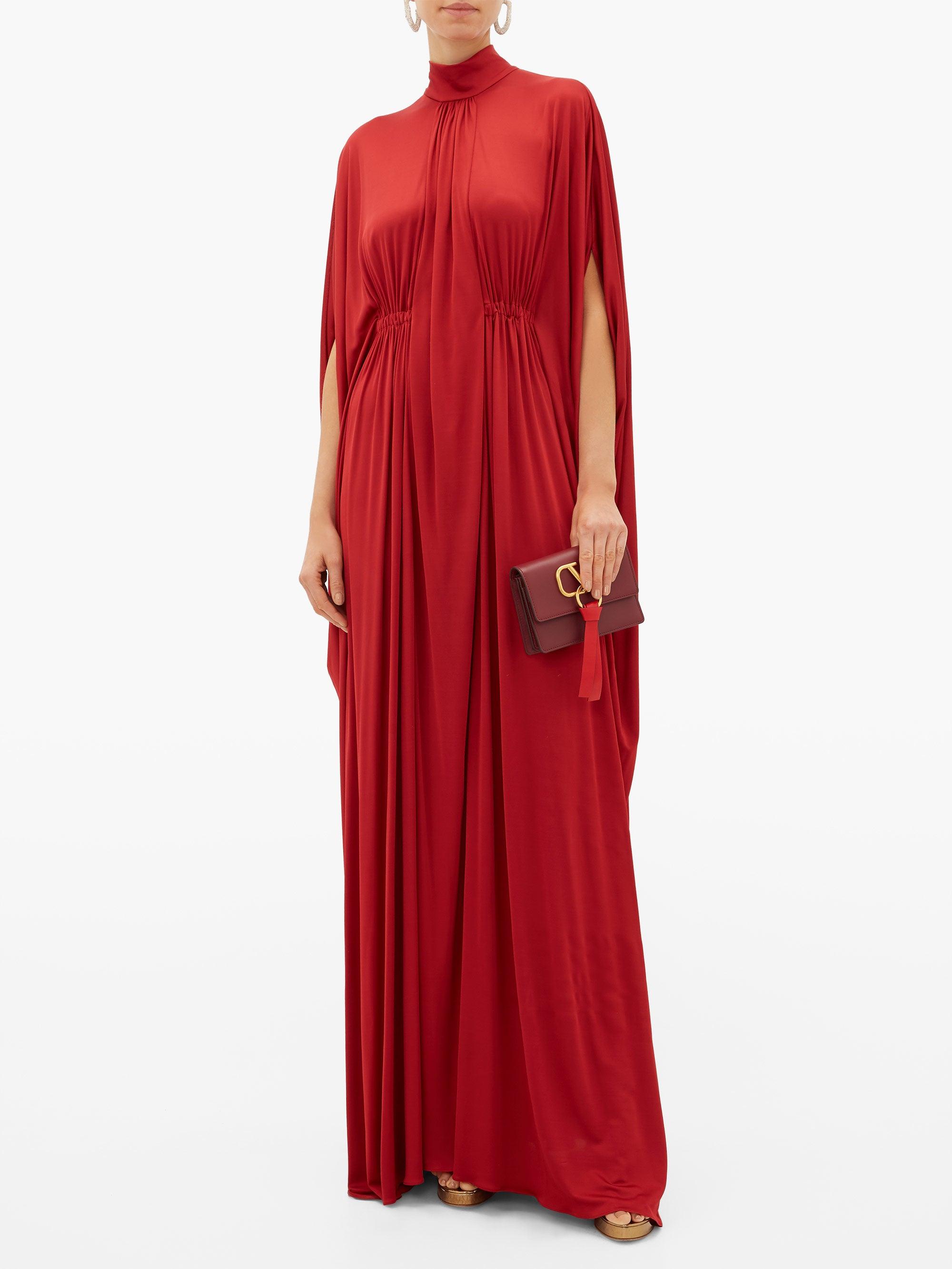 Valentino Cape Draped Satin Gown in Red | Lyst