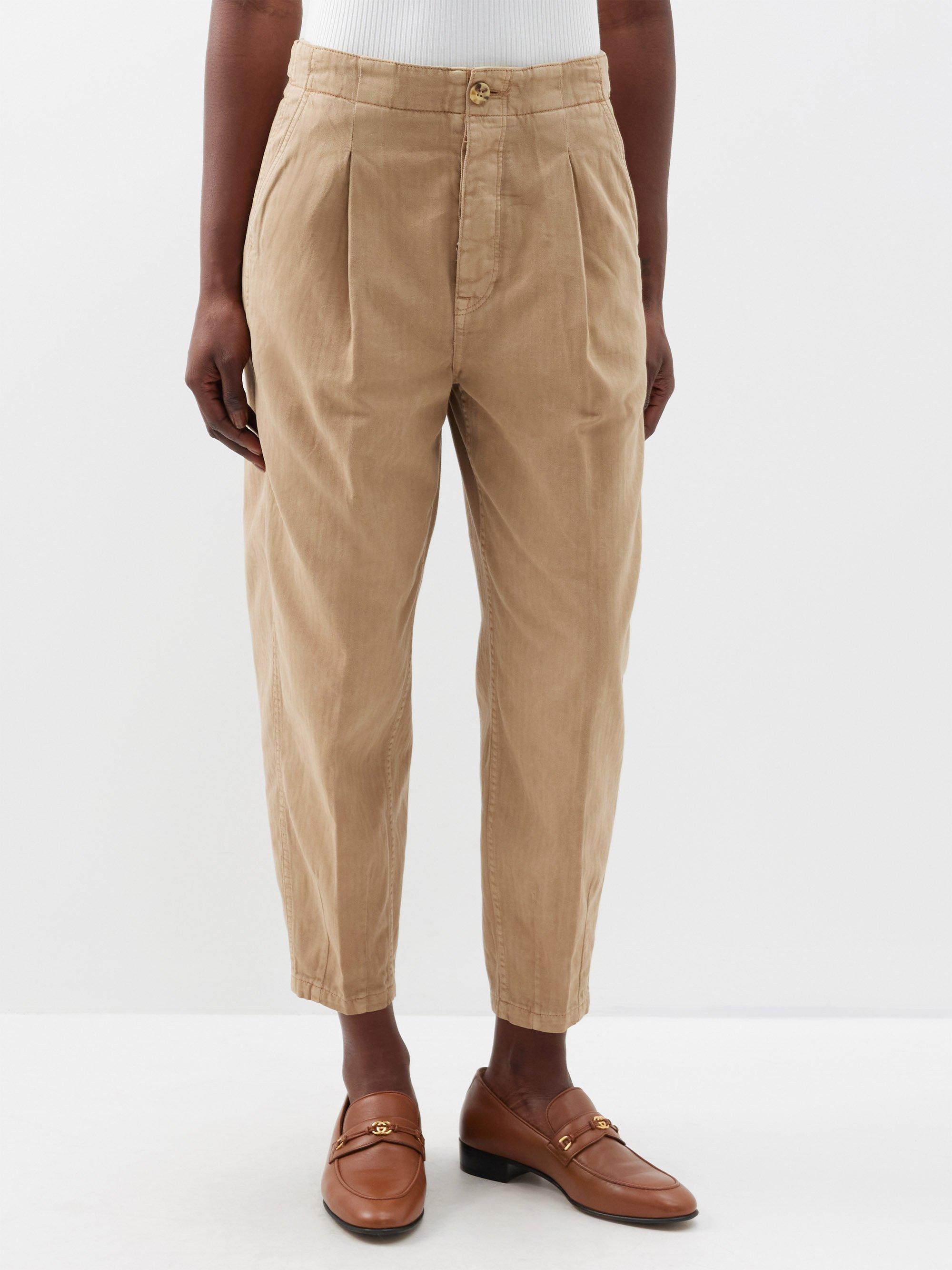 Polo Ralph Lauren Cropped Cotton-herringbone Chinos in Natural | Lyst