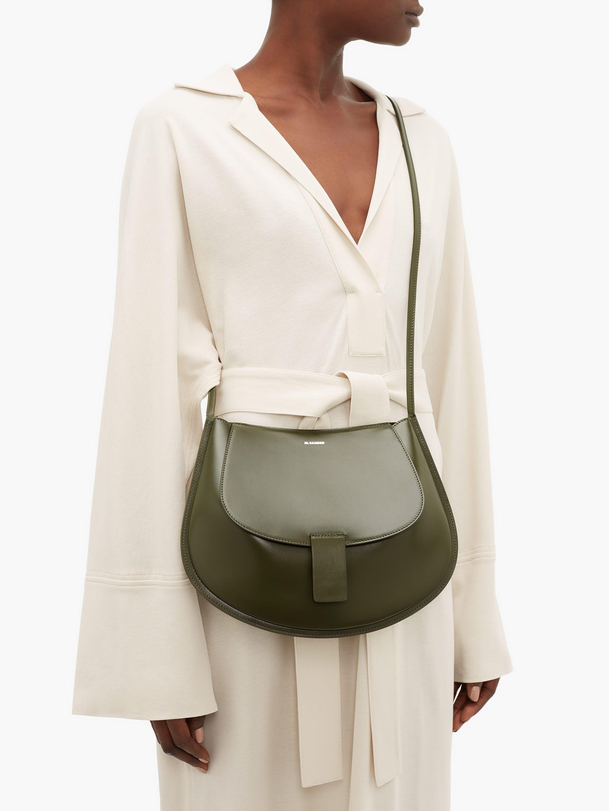 Jil Sander Crescent Smooth-leather Shoulder Bag in Green | Lyst