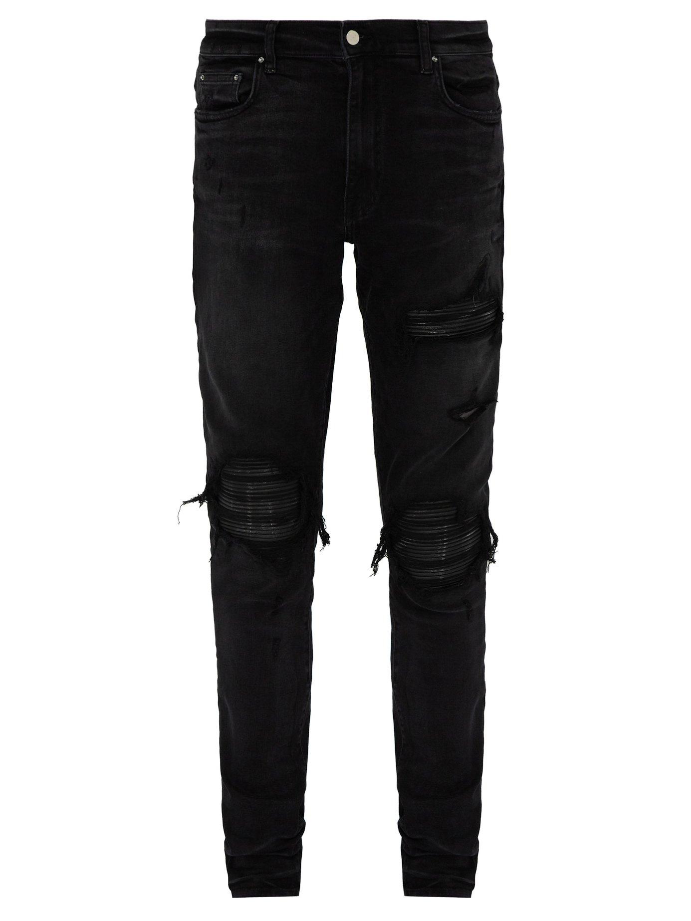 Lyst - Amiri Mx1 Leather Patch Slim Jeans in Black for Men