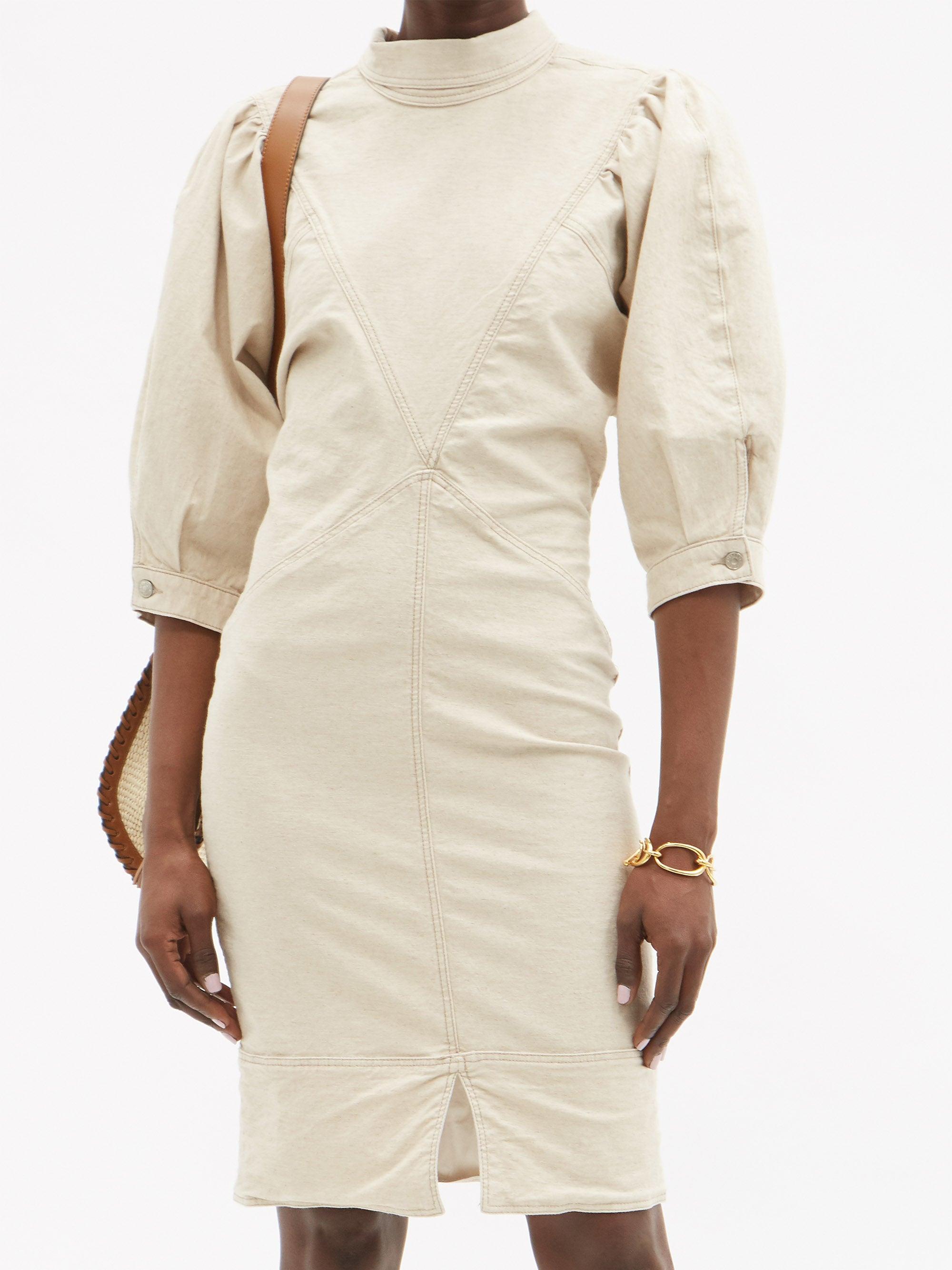 Étoile Isabel Marant Laure Puff-sleeve Denim Midi Dress in White | Lyst