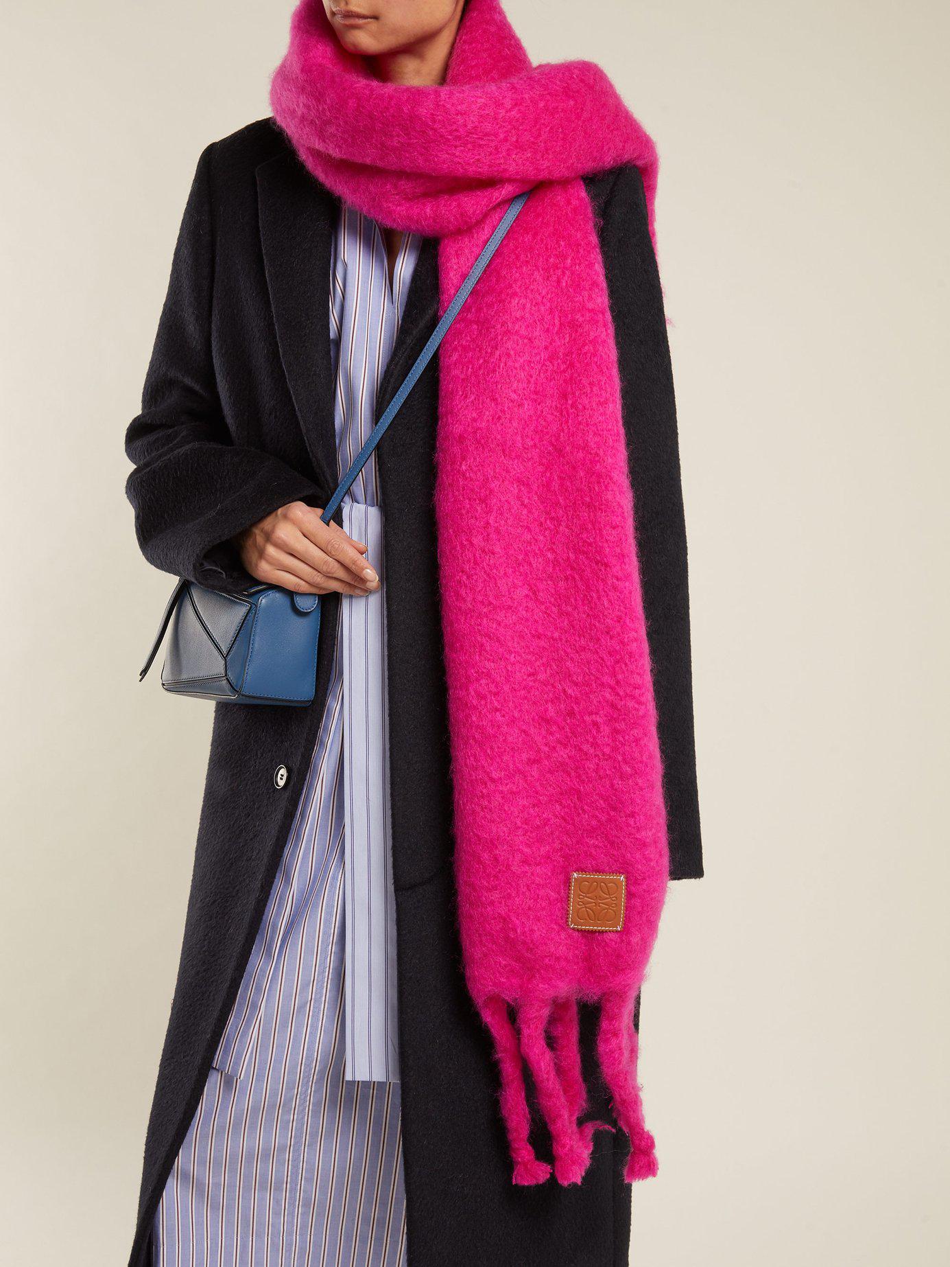 Loewe Leather Chunky Mohair Blend Scarf in Pink | Lyst
