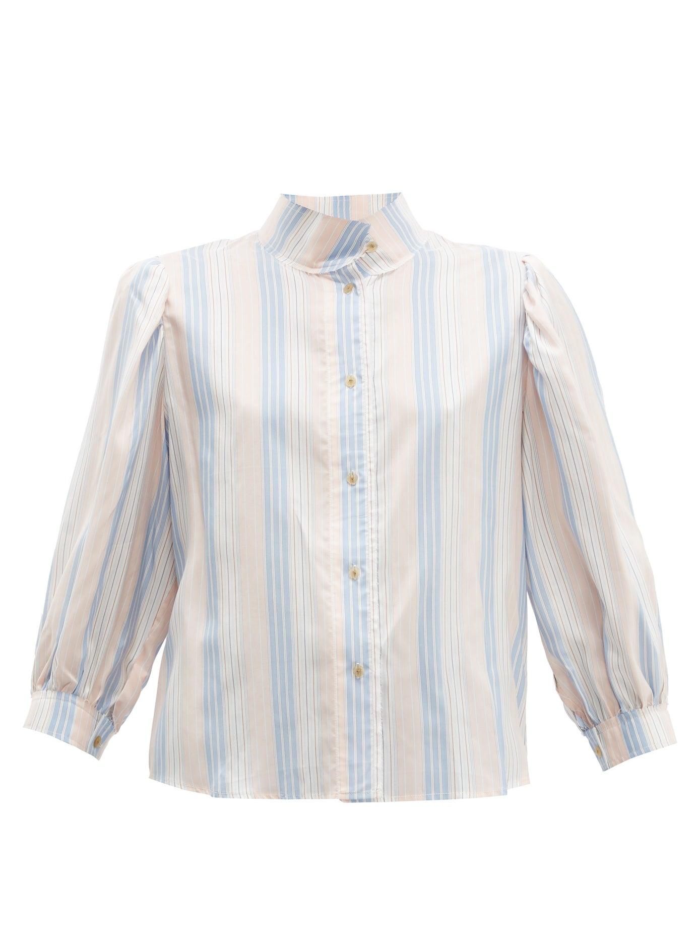 Loewe High-neck Striped Silk-satin Blouse - Lyst