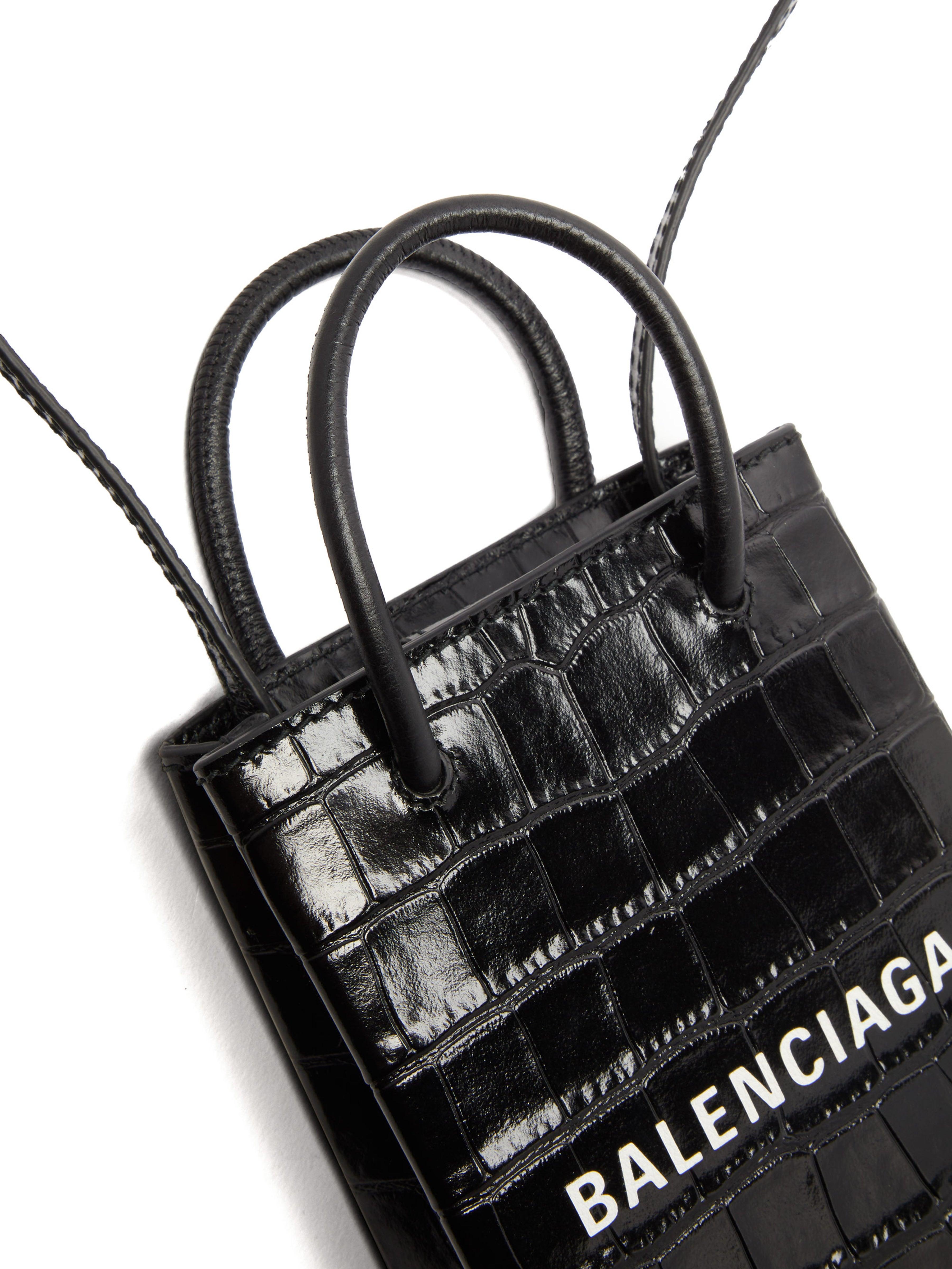 Balenciaga Shopping Phone Holder Croc-effect Leather Bag in Black - Lyst