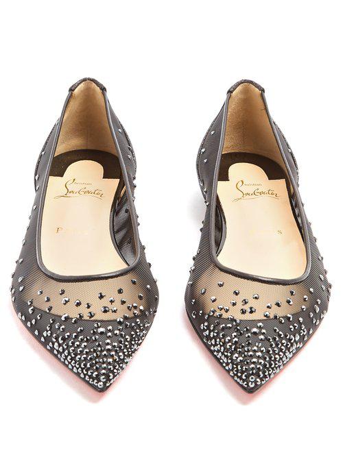 Christian Louboutin Leather Follies Crystal-embellished Mesh Flats in ...