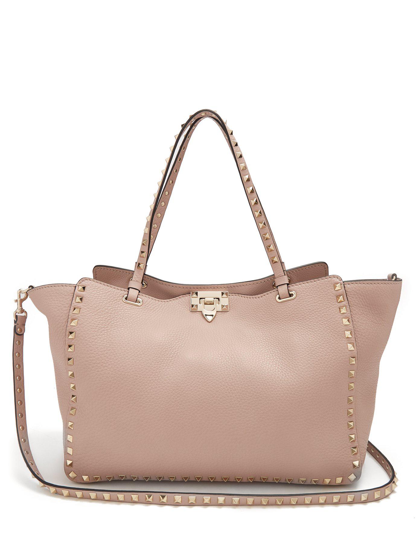 Valentino Rockstud Medium Leather Tote in Nude (Natural) Lyst