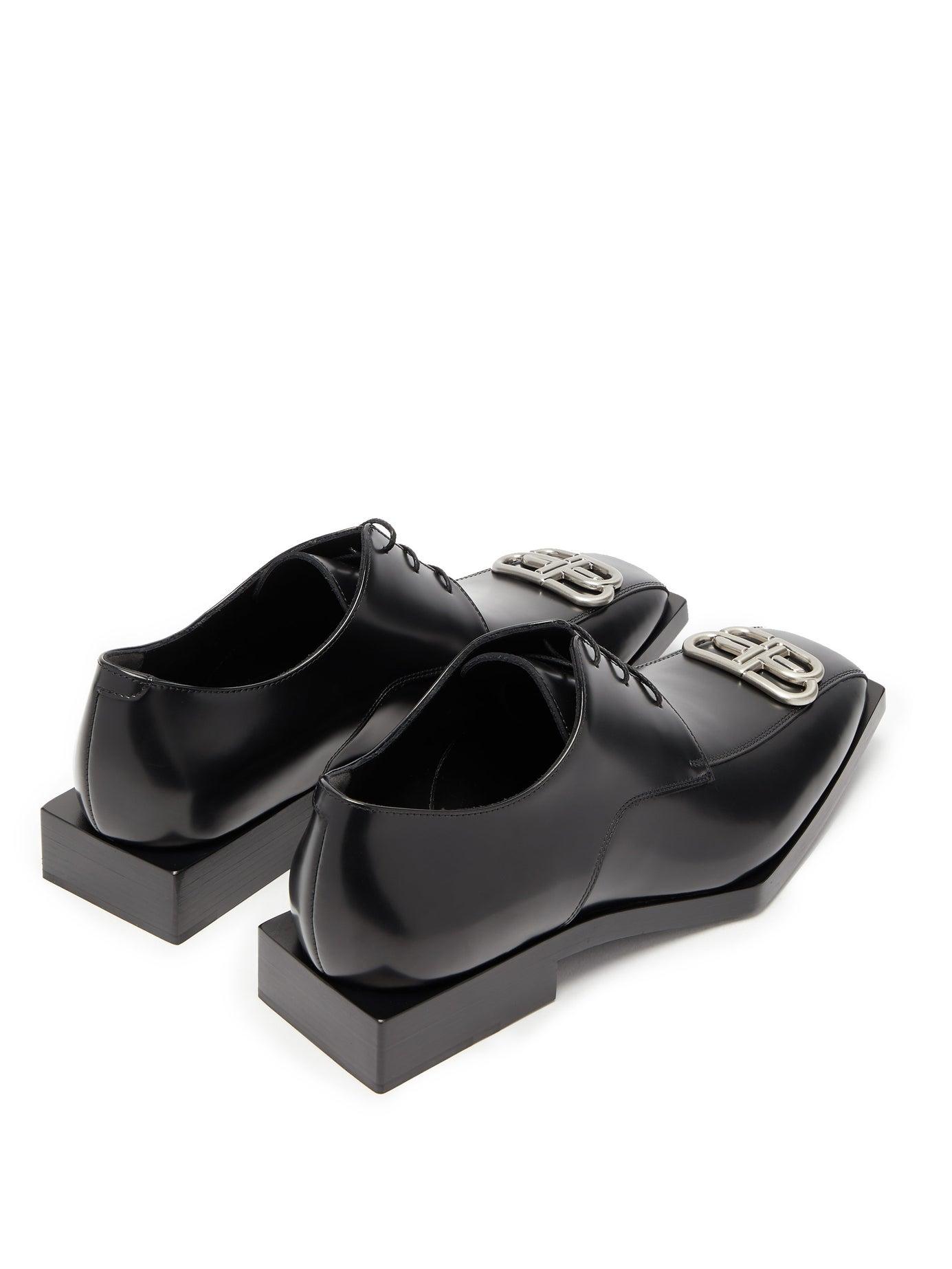 Balenciaga Bb-logo Square-toe Leather Derby Shoes in Black Silver (Black)  for Men | Lyst