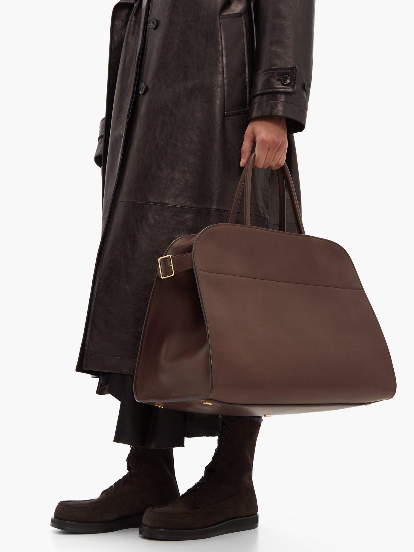 The Row Margaux 17 Large Leather Tote Bag in Brown