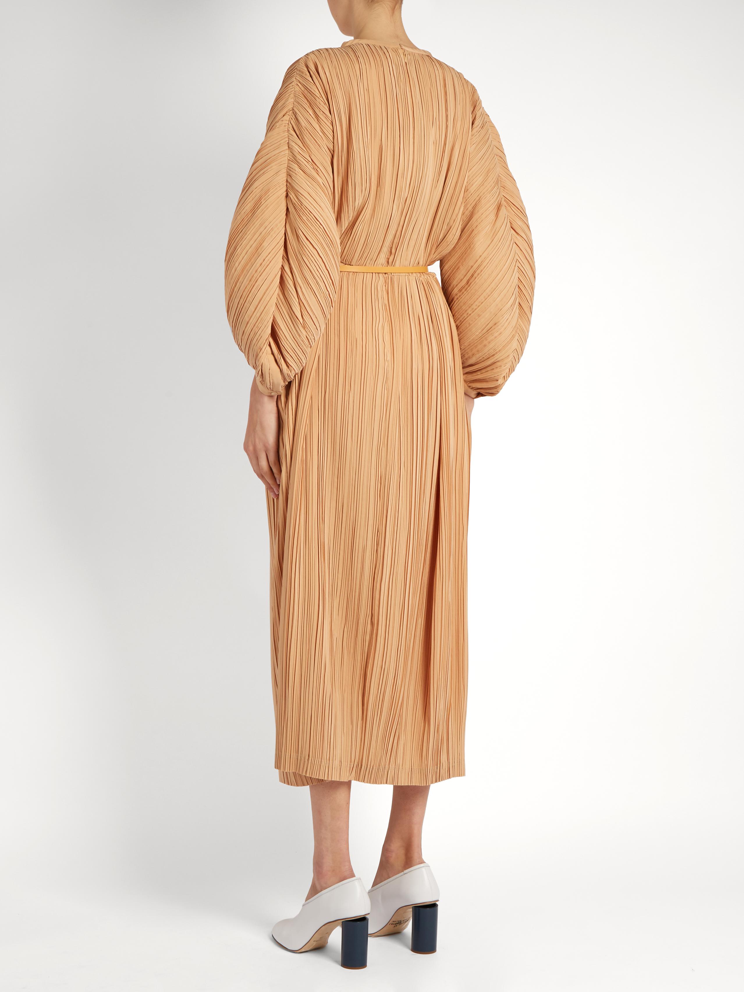 Jil Sander Carillon Zip-front Pleated Silk Dress in Natural | Lyst