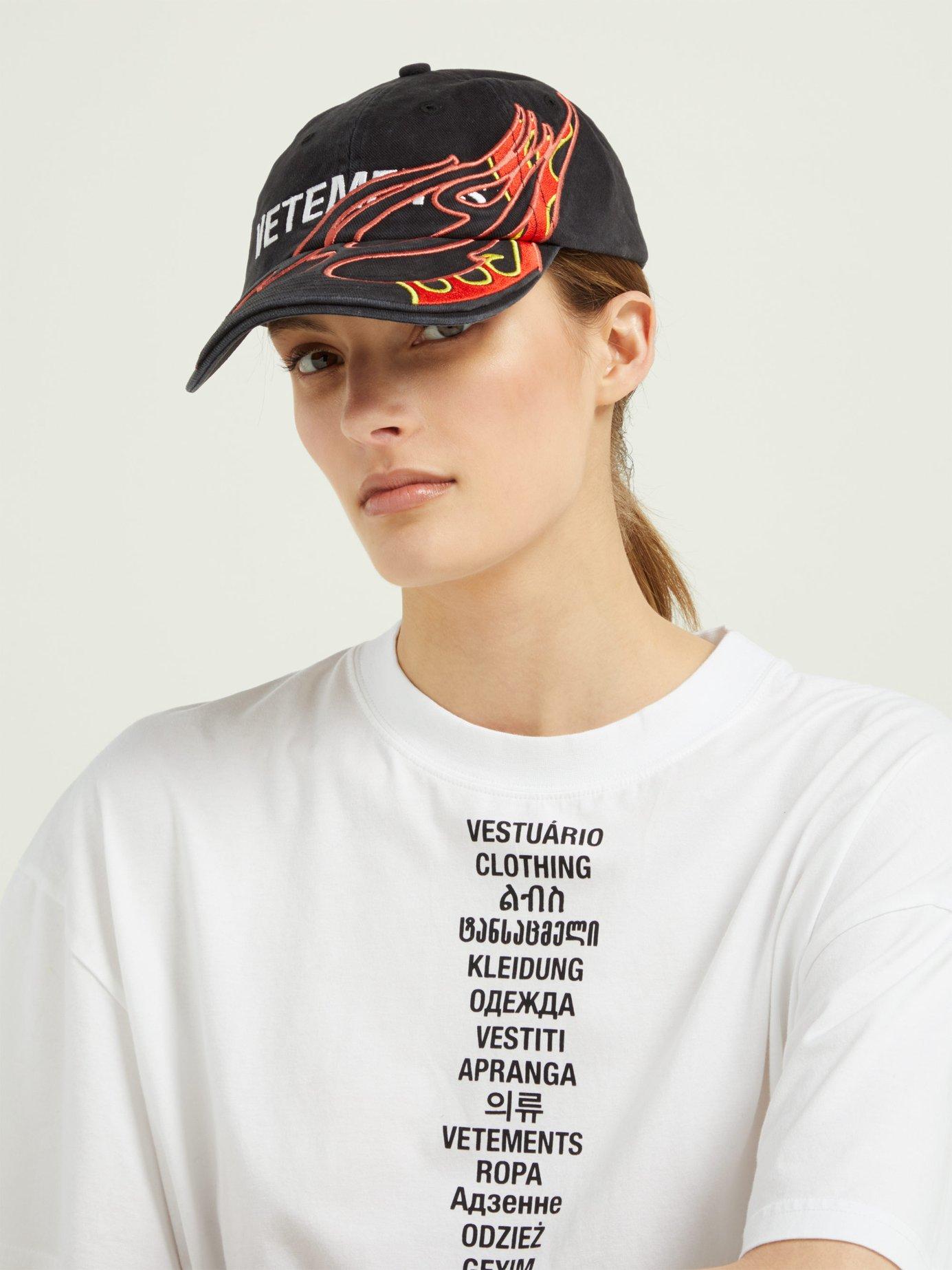 Vetements Flame Embroidered Cotton Baseball Cap in Black | Lyst