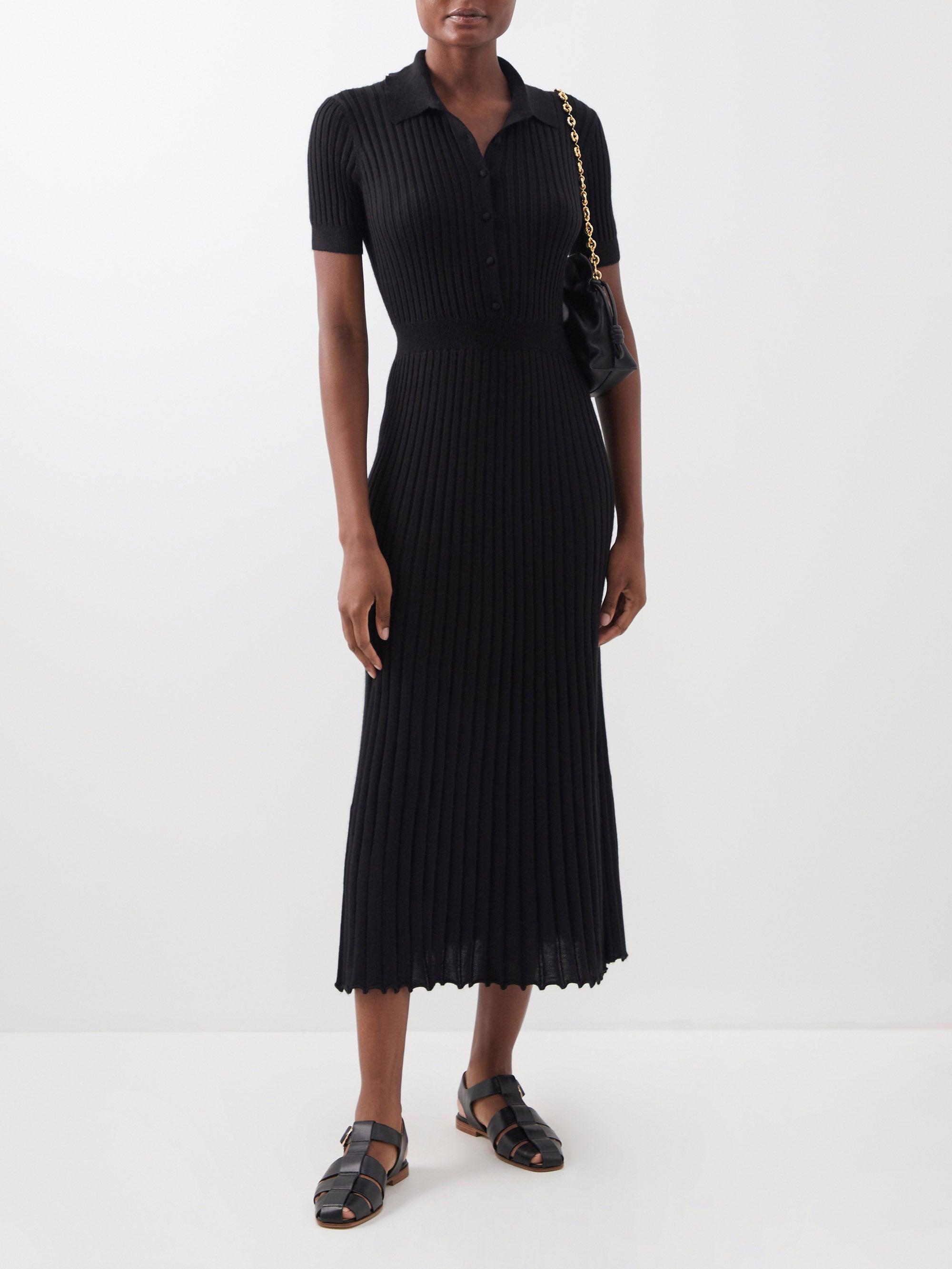 Gabriela Hearst Amor Ribbed Silk-blend Polo Dress in Black | Lyst