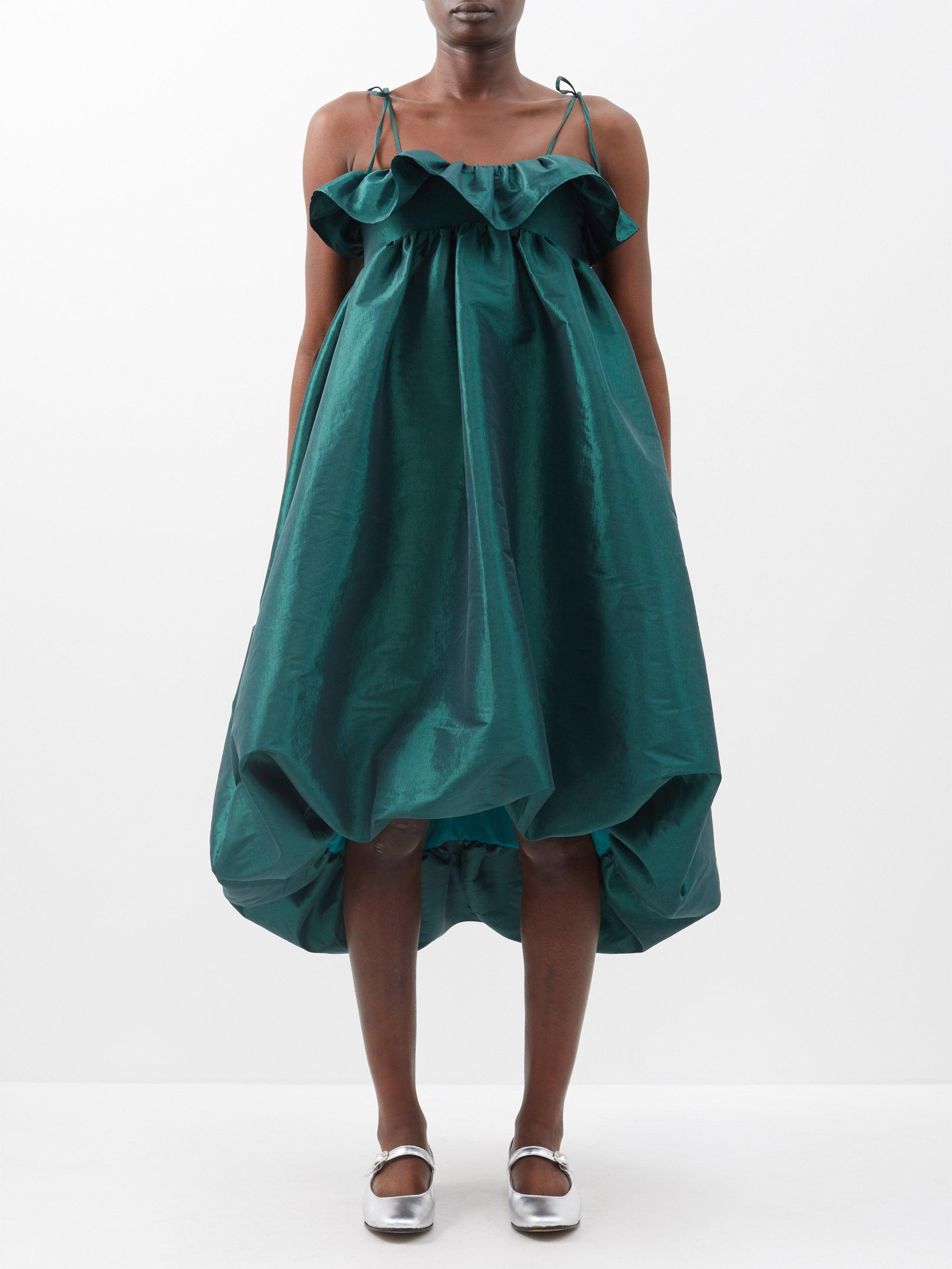 Kika Vargas Resha Ruffled Taffeta Midi Dress in Green | Lyst