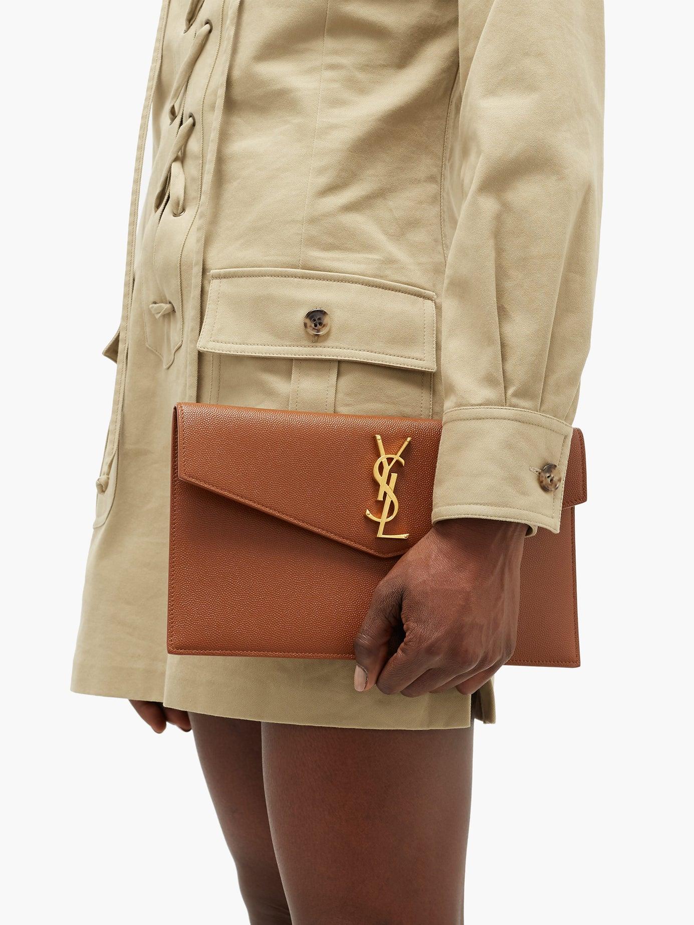 Saint Laurent Uptown Leather Clutch Bag in Brown | Lyst