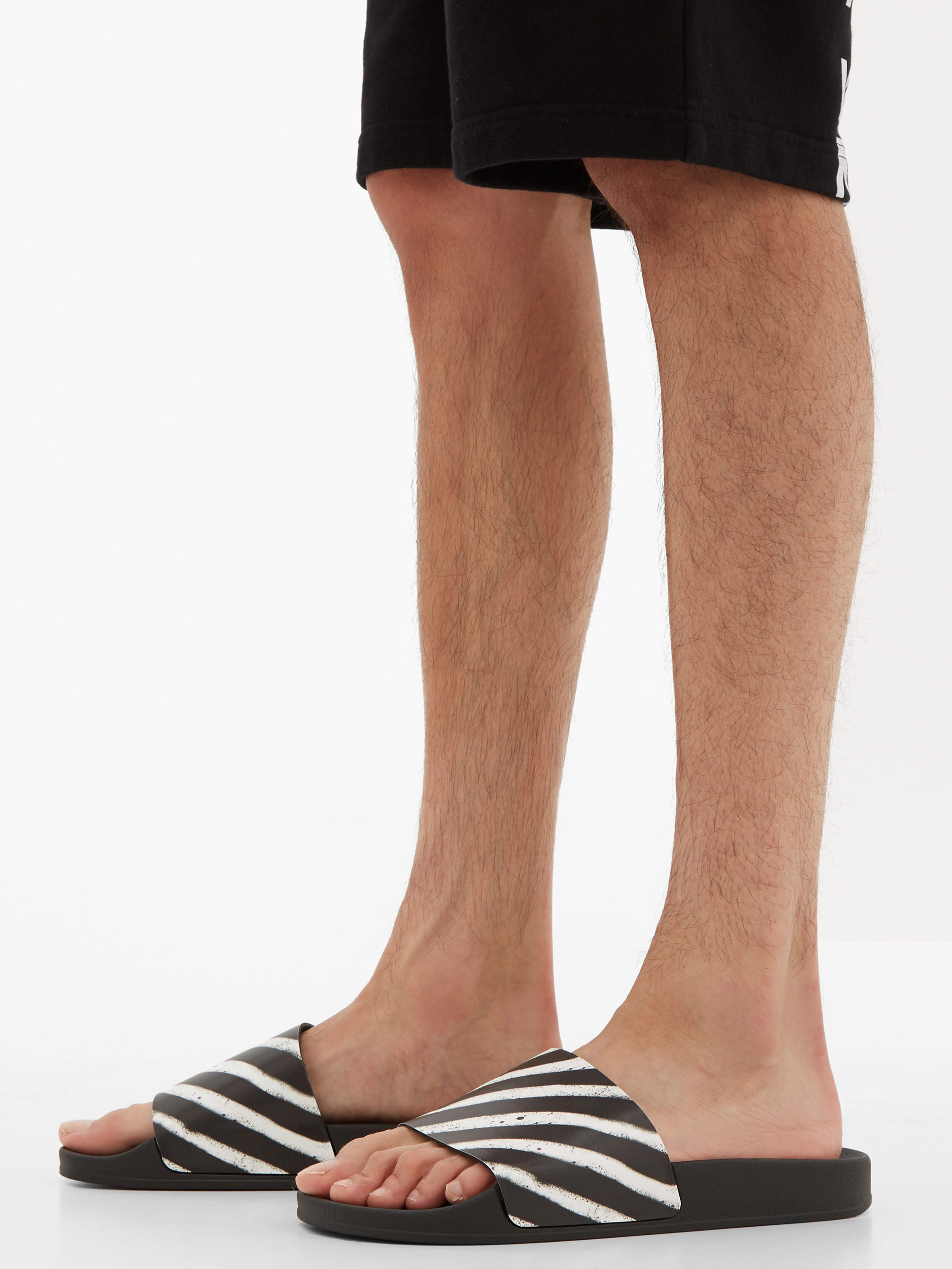 off white striped slides