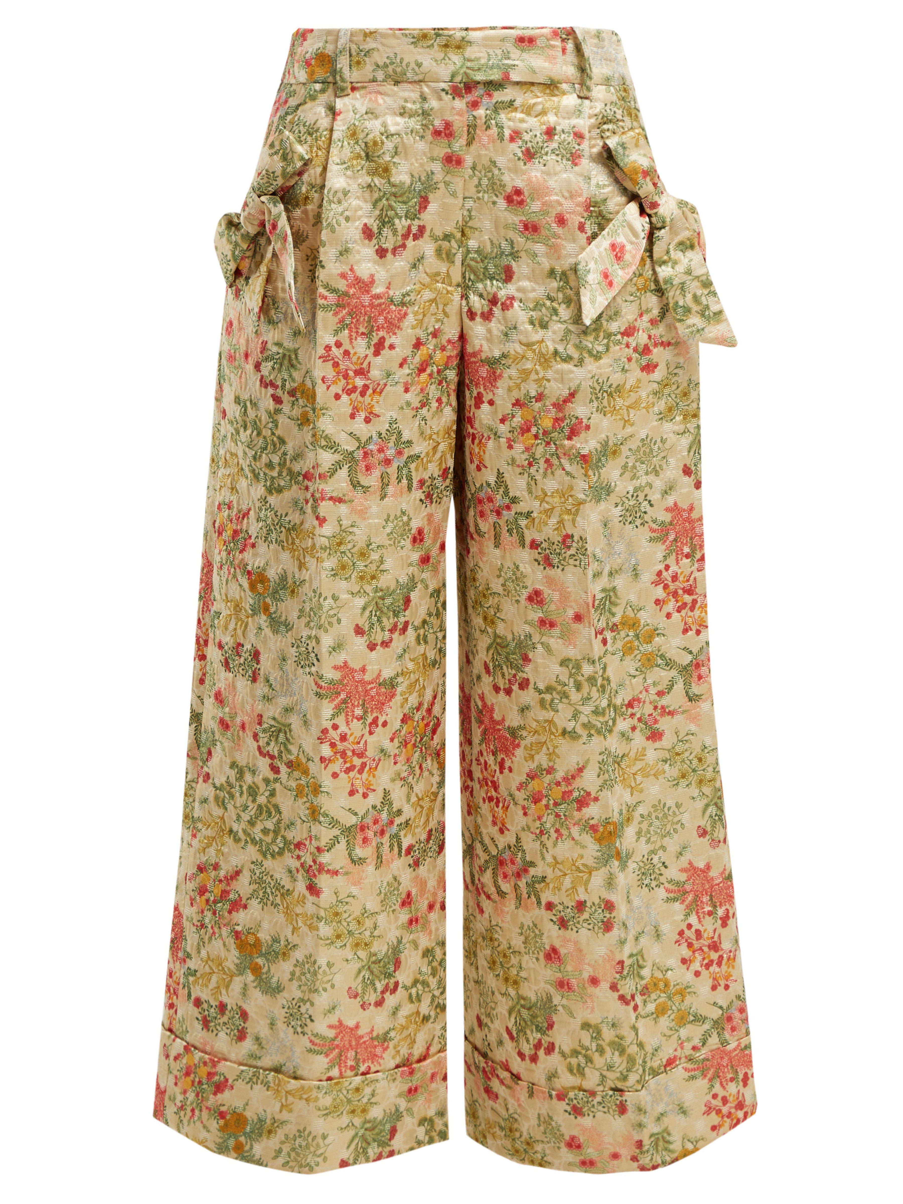 Simone Rocha Bow Trim Floral Brocade Trousers in Green - Lyst