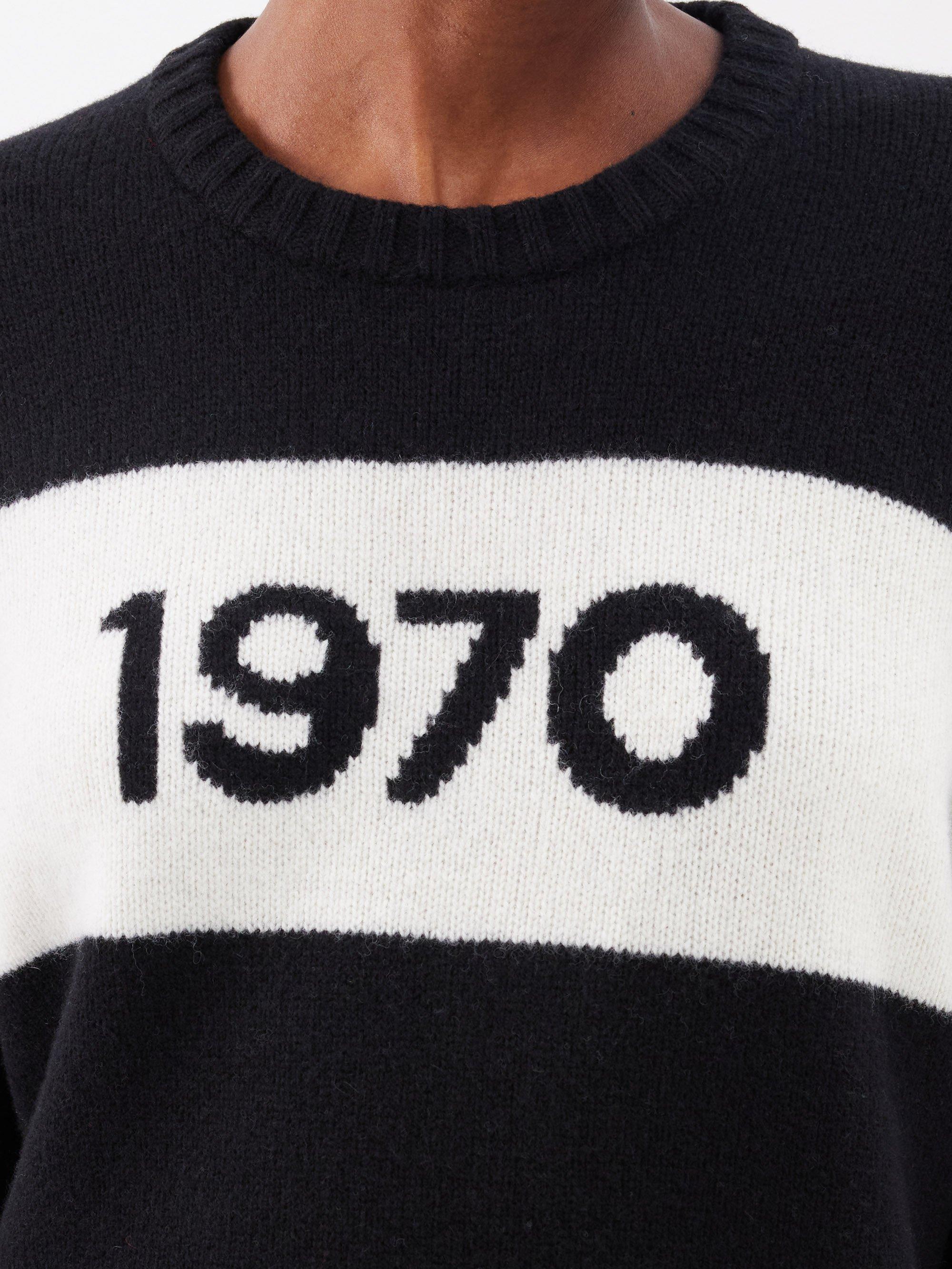 Bella Freud 1970-intarsia Merino Crew-neck Sweater in Black | Lyst