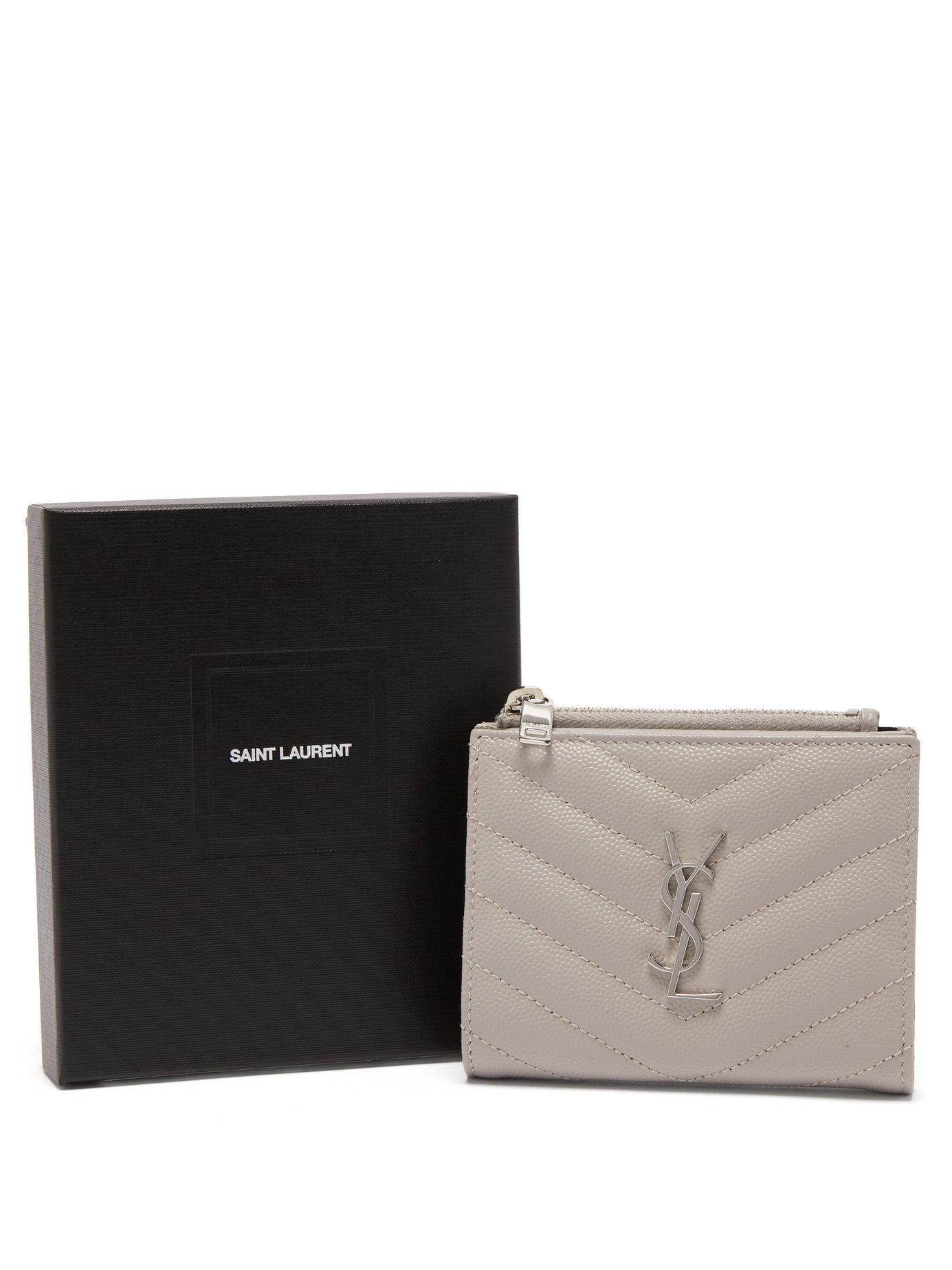 Saint Laurent Yslmonogram Quiltedleather Wallet in Light Grey (Gray