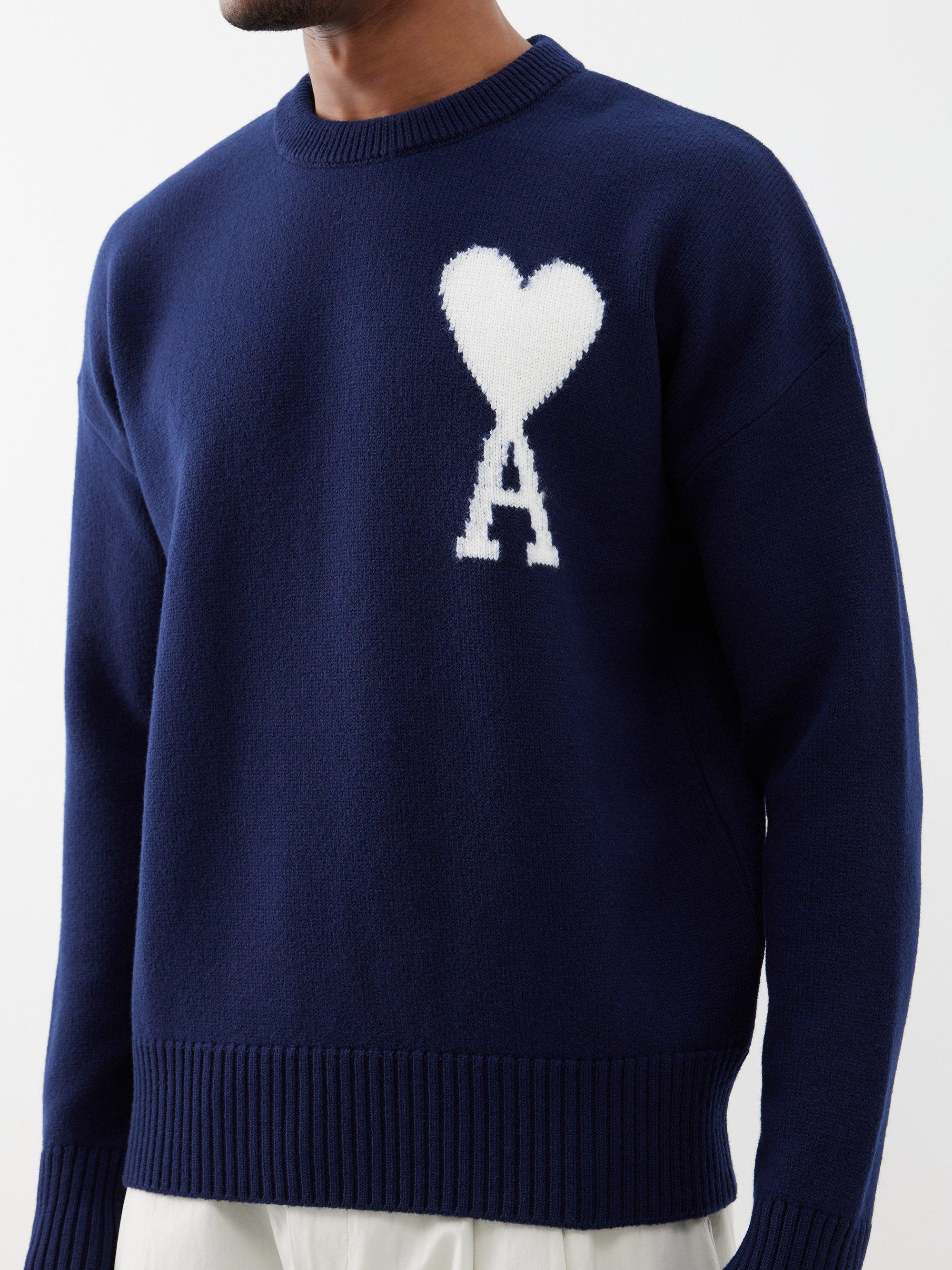 Ami Paris De Cœur-logo Wool Sweater in Blue for Men | Lyst
