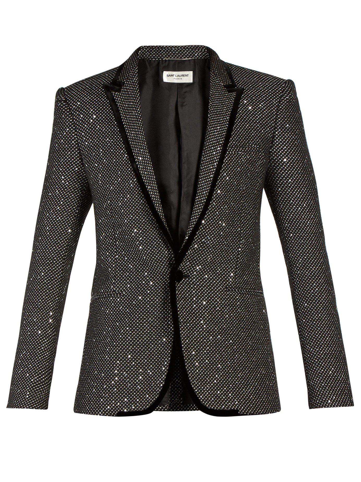 Saint Laurent Spangled Tweed And Velvet Galon Jacket in Black for Men ...