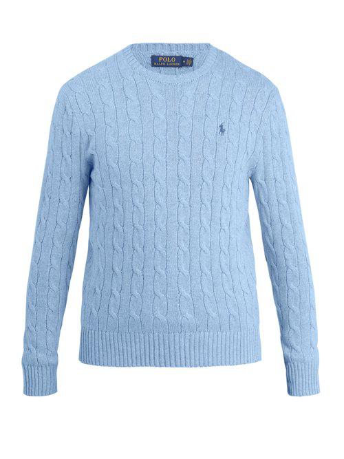 Polo Ralph Lauren Crew-neck Cable-knit Cotton Sweater in Blue for Men | Lyst