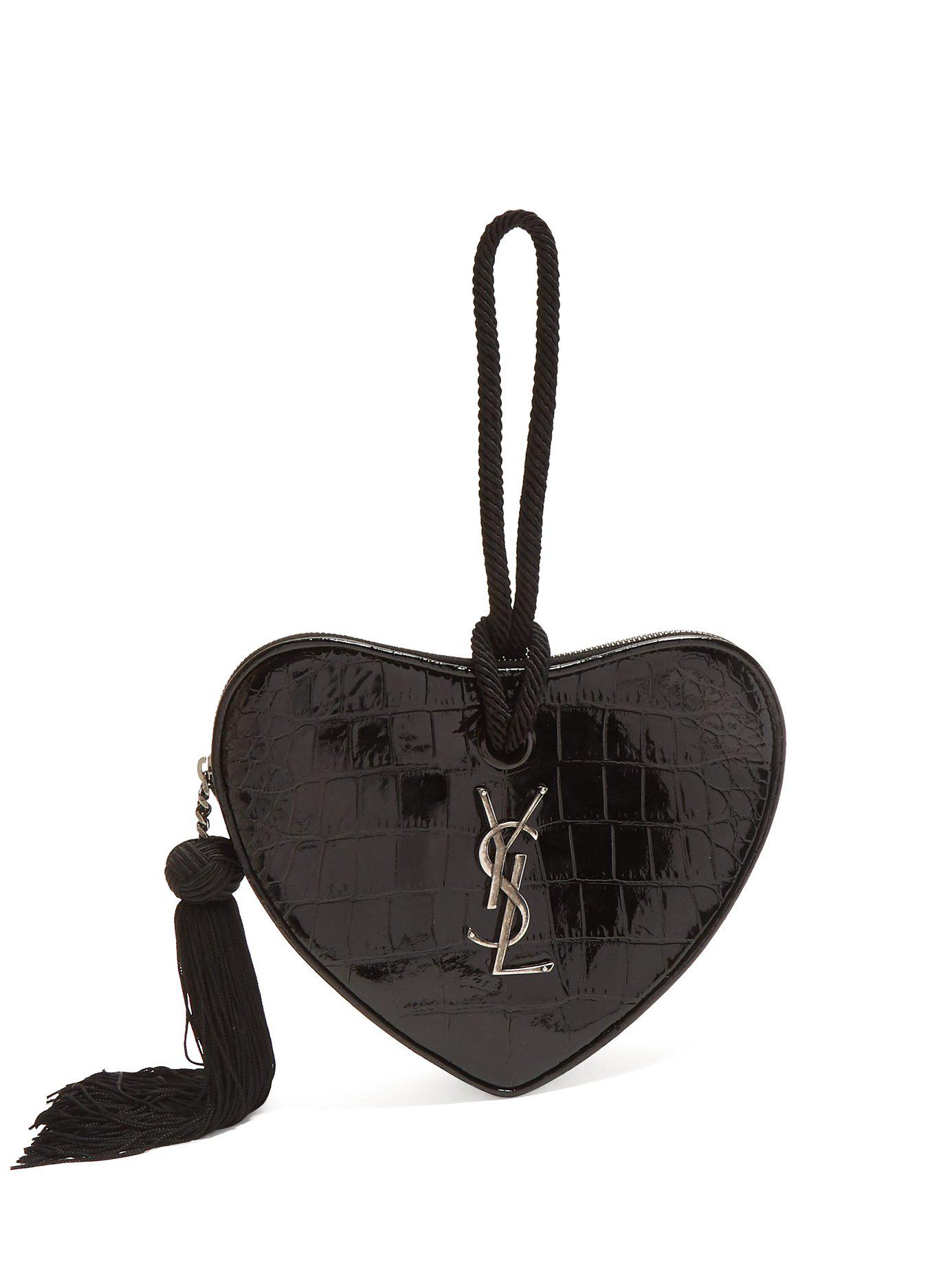 Saint Laurent Pochette Uptown In Pelle Lucida Colore Nero Di Coccofrillo  Goffrata in Black