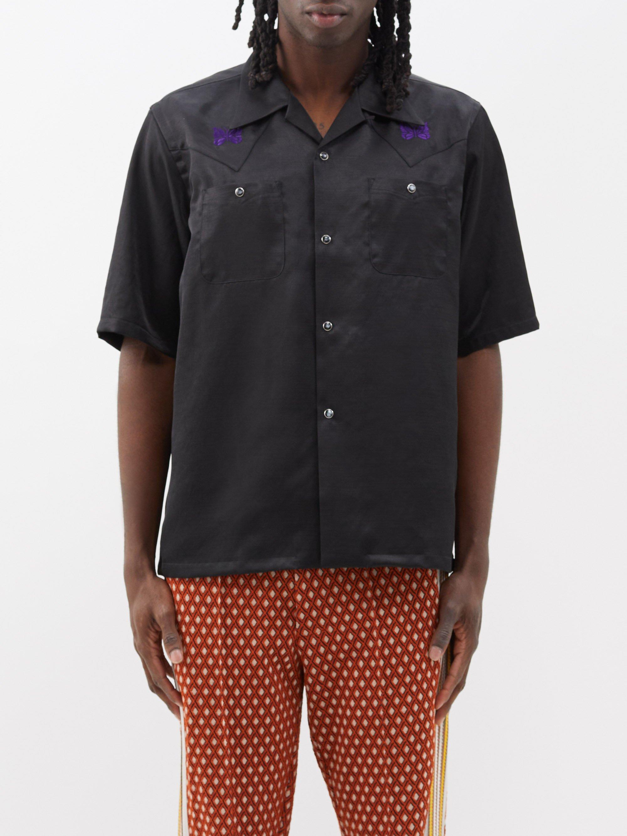 Needles Cowboy Embroidered Satin Shirt in Black for Men | Lyst