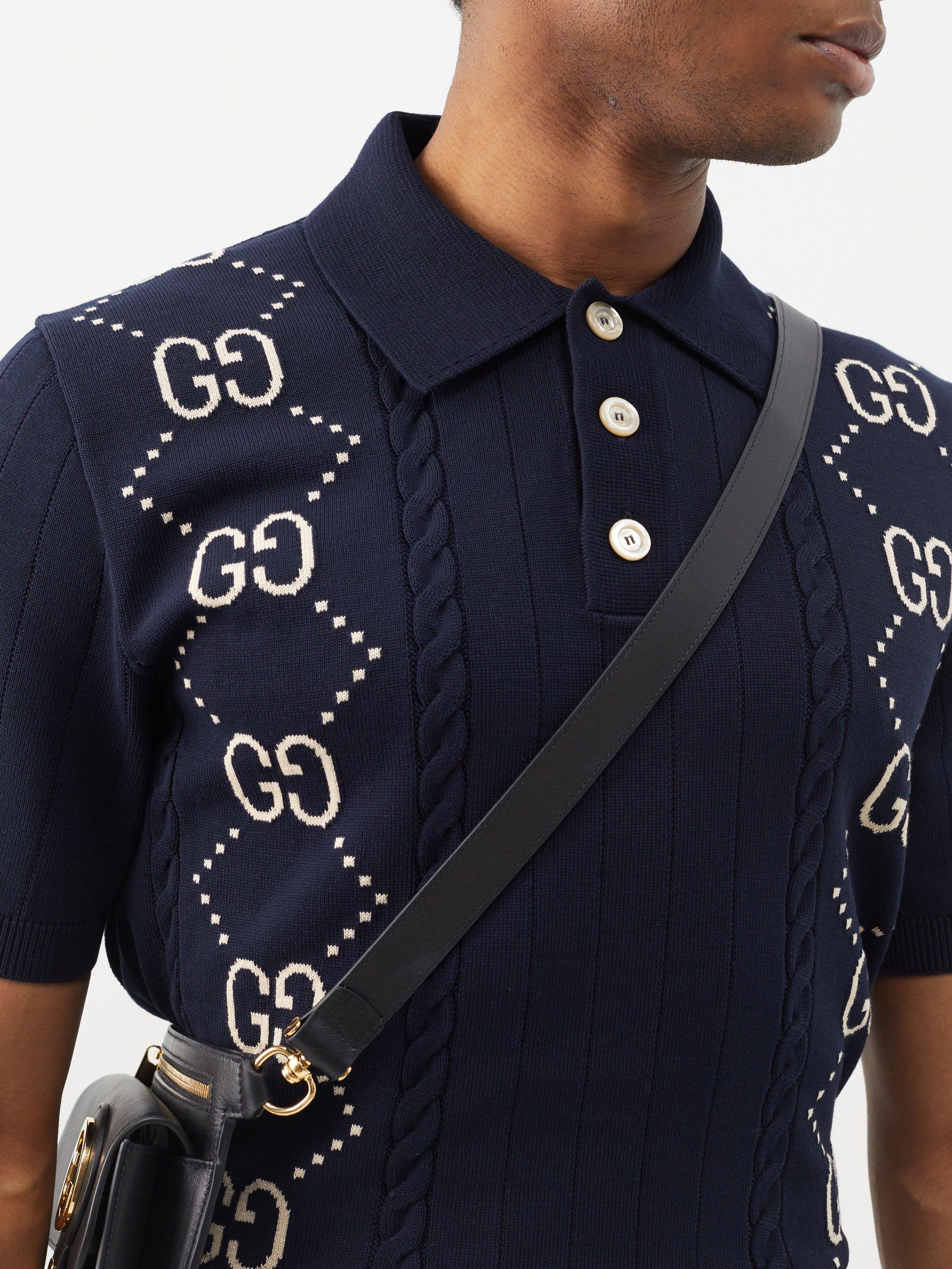 GG Cotton Blend Polo Shirt in Blue - Gucci