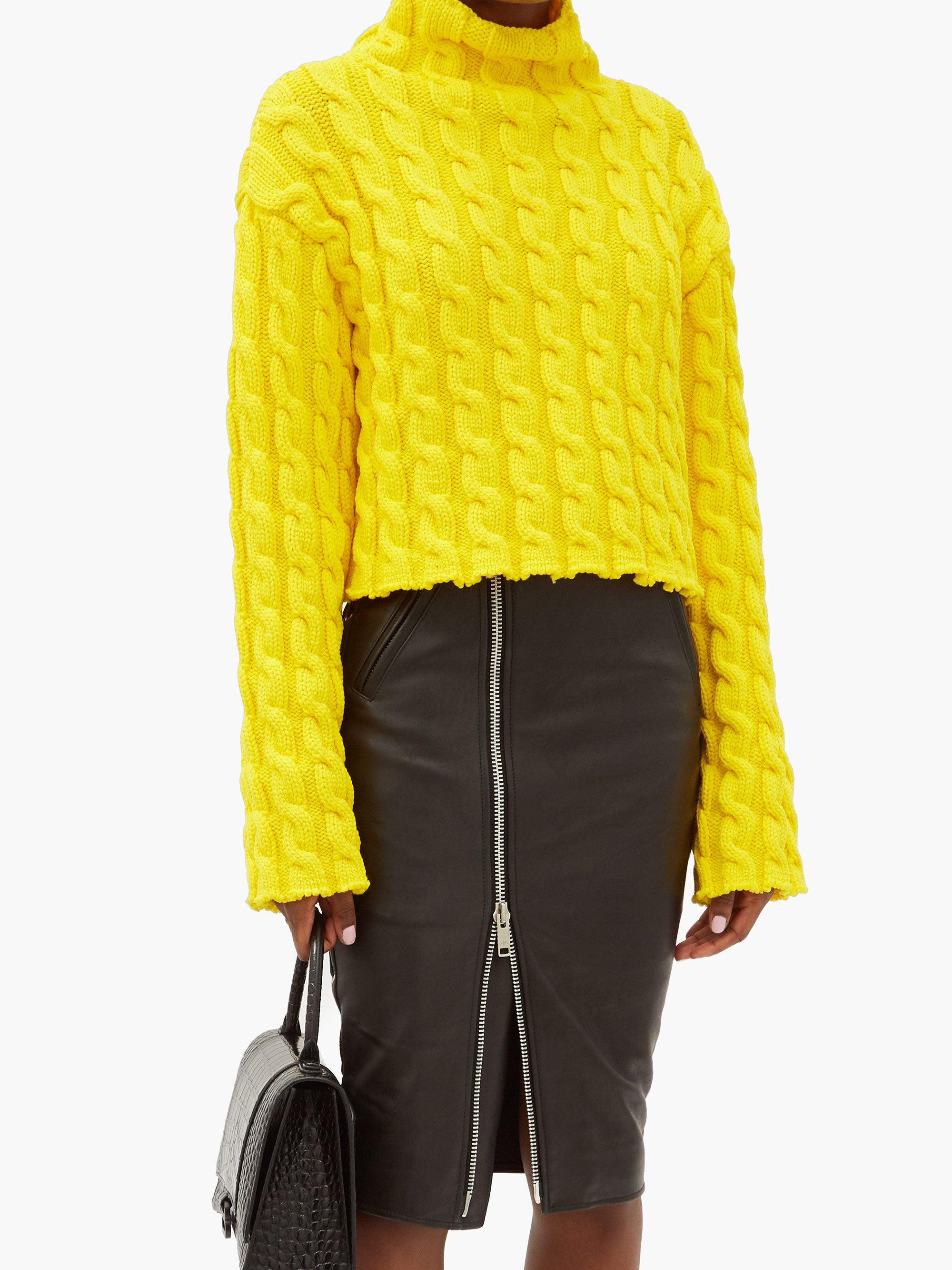 Balenciaga Cropped Cableknit Sweater in Yellow Lyst
