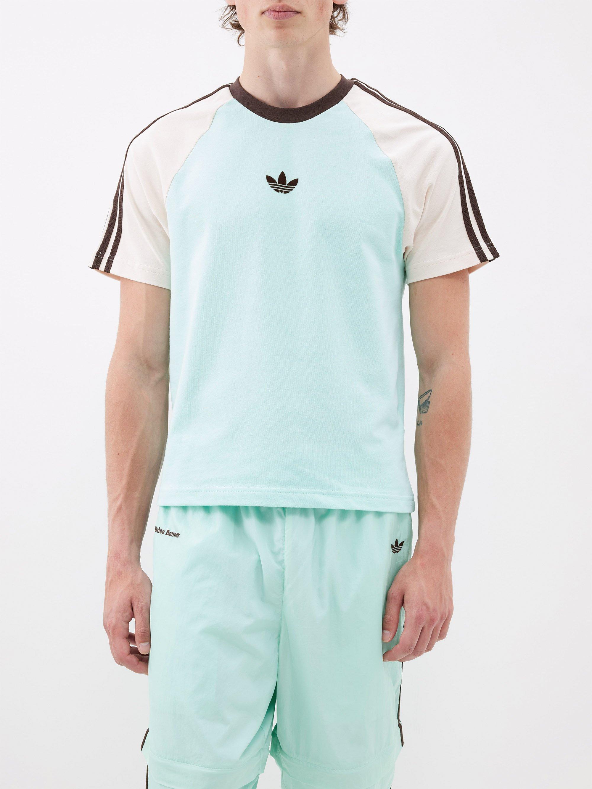 adidas Wb-logo Striped Organic-cotton T-shirt in Blue for Men | Lyst