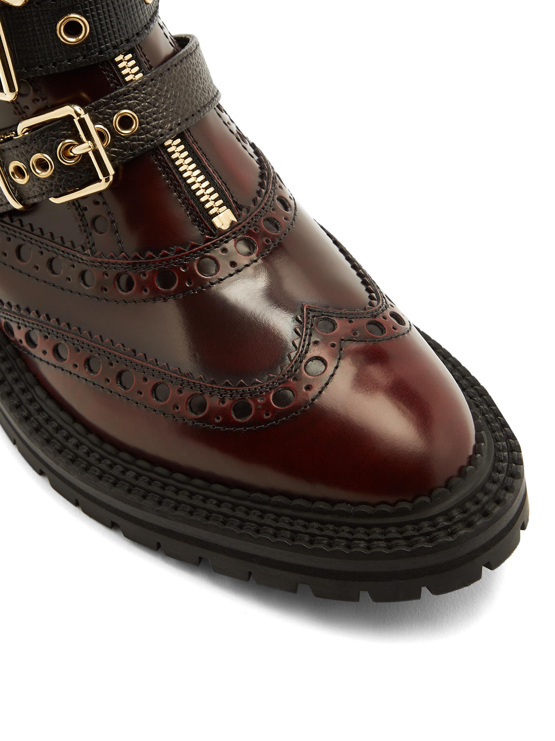Burberry Everdon Brogue-detail Leather Ankle Boots in Burgundy (Brown) |  Lyst