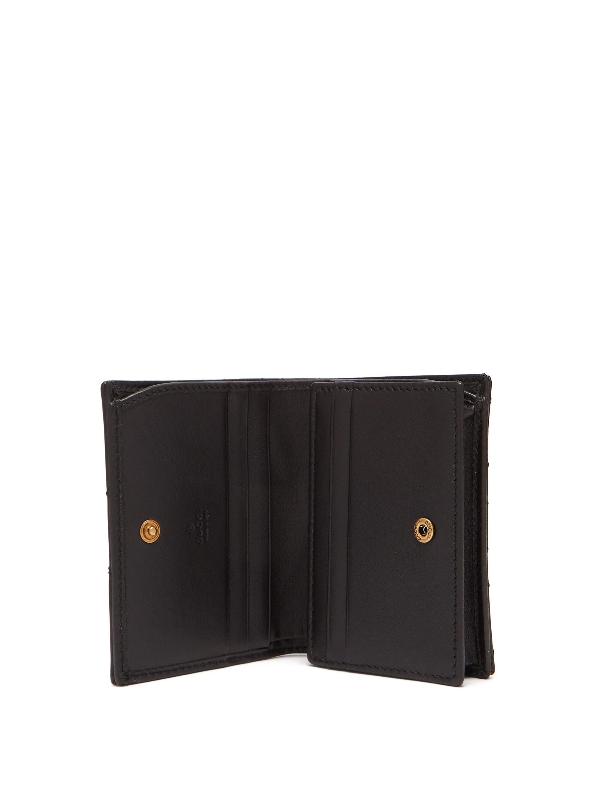 Gucci Leather Calfskin Matelasse GG Marmont Card Case Black - Save 