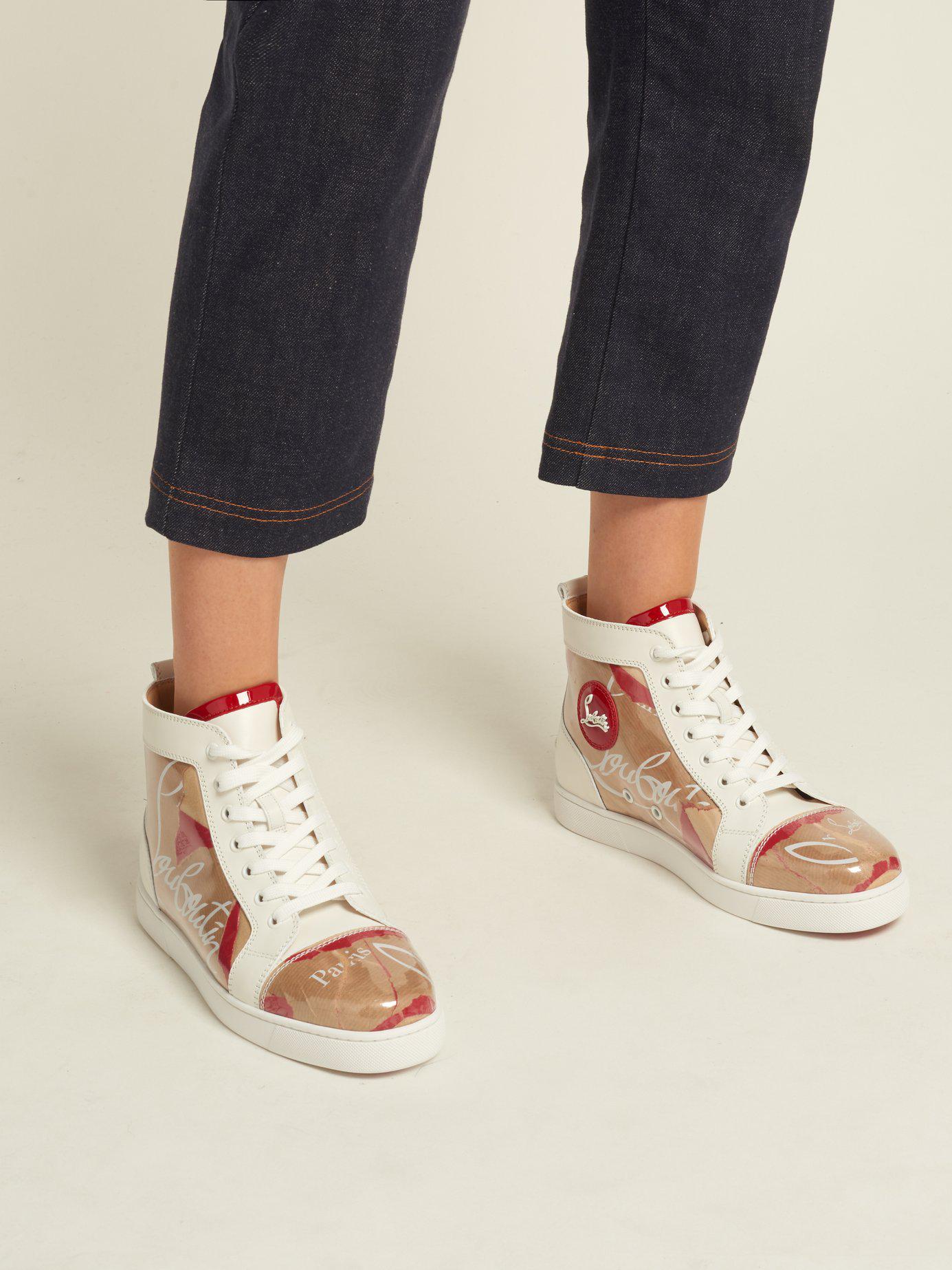 ved godt Decode vejspærring Christian Louboutin Louis Kraft Leather And Pvc High Top Trainers - Lyst