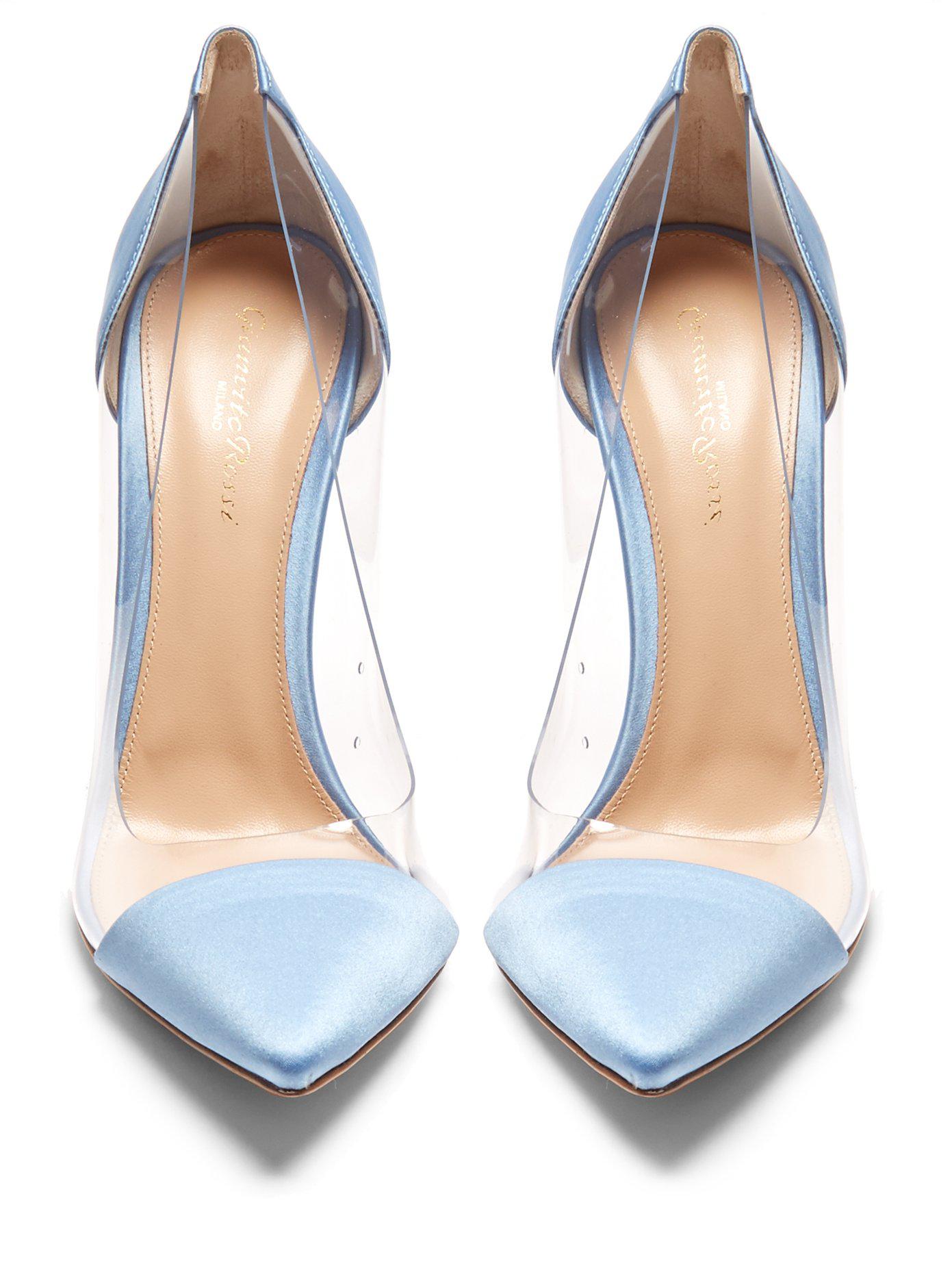 light blue satin pumps