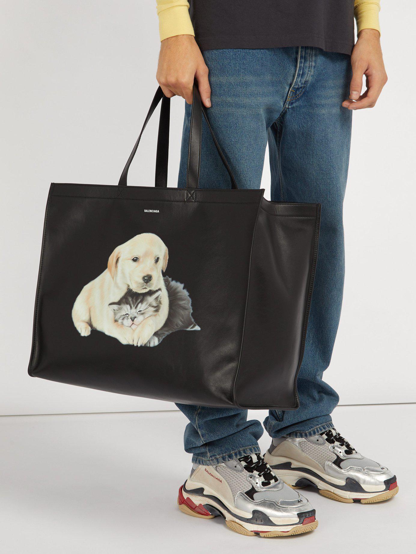Balenciaga Black Dog And Leather Tote for Men - Lyst